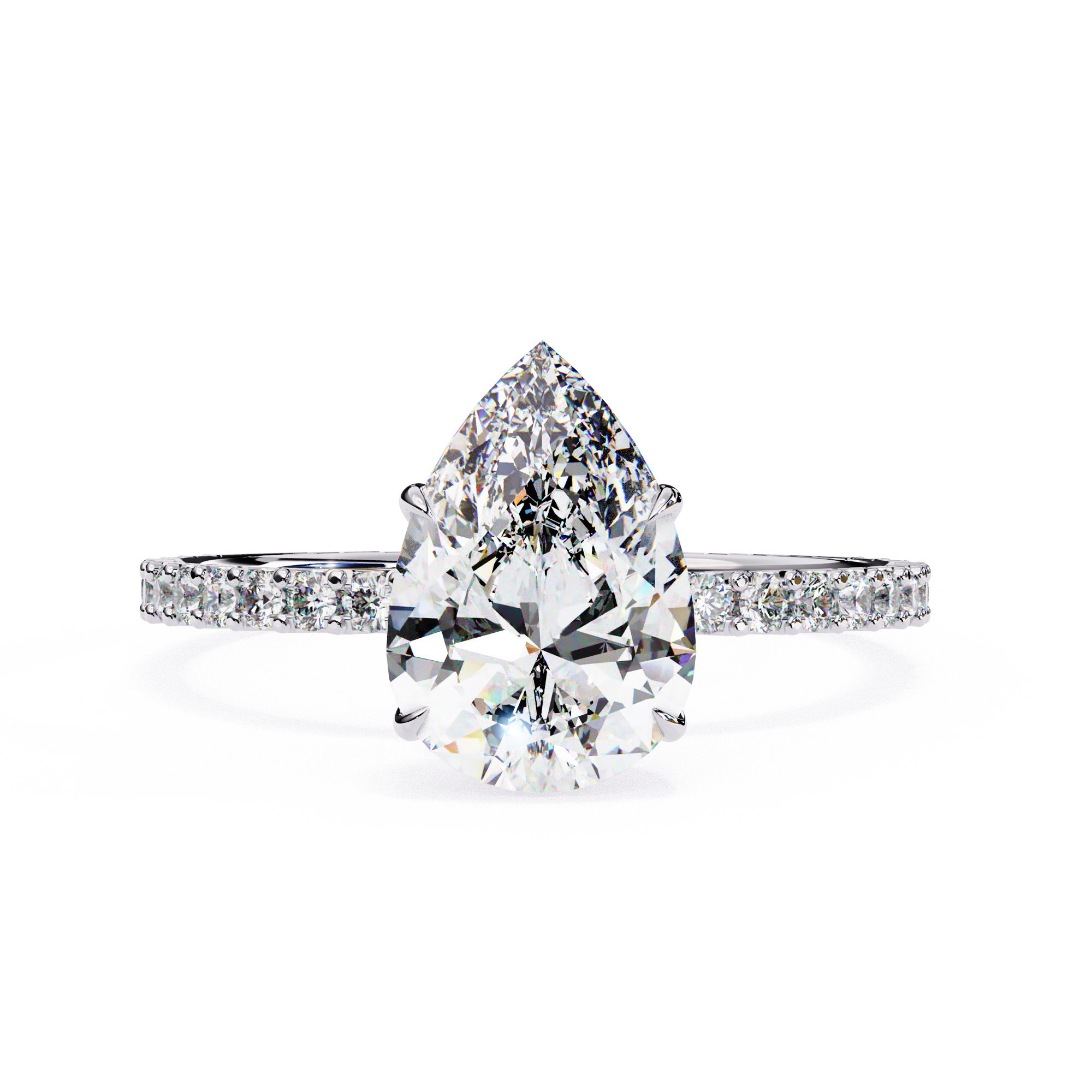 Exquisite Pear-Cut Diamond Engagement Ring with Pave Ring in Gold