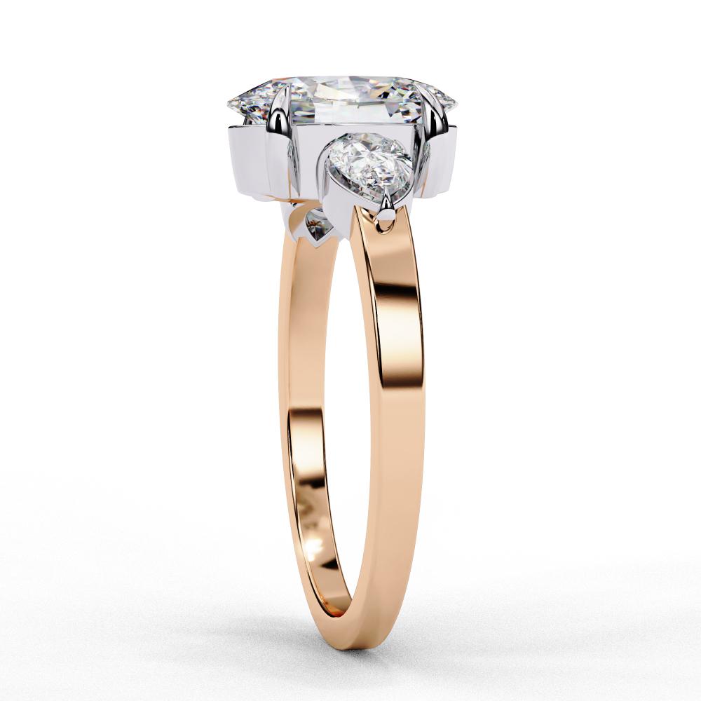 Oval Cut Three-Stone Diamond Ring with Pear Side Stones in Gold