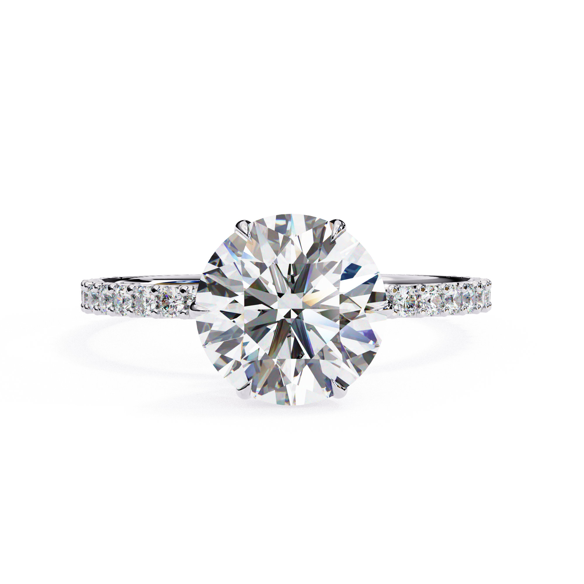 Elegant Round-Cut Diamond Engagement Ring with Pave-Set Diamonds in Gold