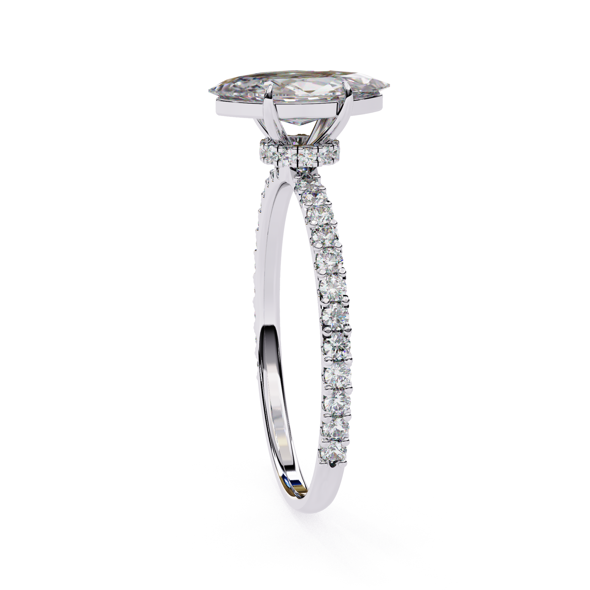 Elegant Marquise-Cut Diamond Engagement Ring with Pave Band in Gold