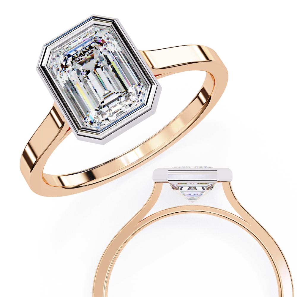 Bezel Floating Emerald Solitaire Engagement Ring in Gold