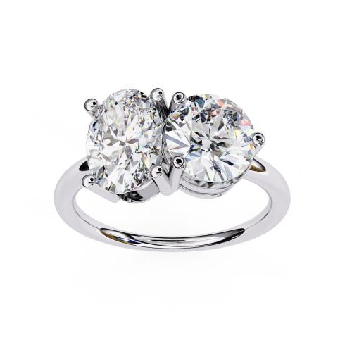 Oval and Round Cut Two-Stone Diamond Ring in Gold