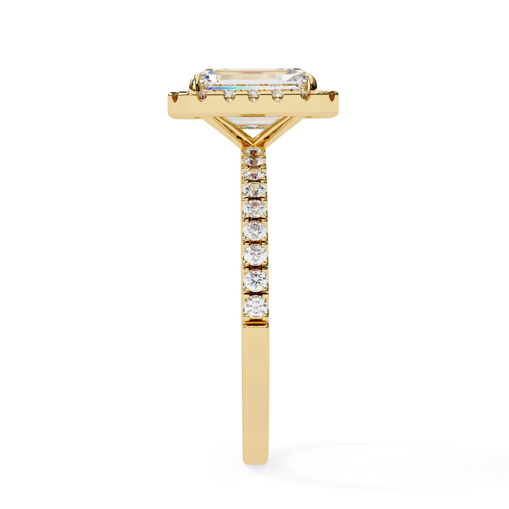 Gold Emerald Cut Diamond Halo Ring