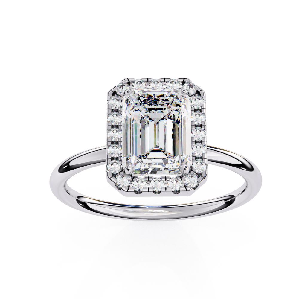 Emerald-Cut Diamond with Round Brilliant Halo Ring in Gold