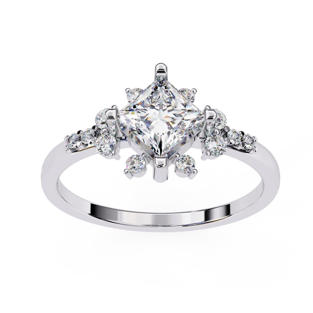 Princess Cut Diamond Floral Cluster Ring in Gold