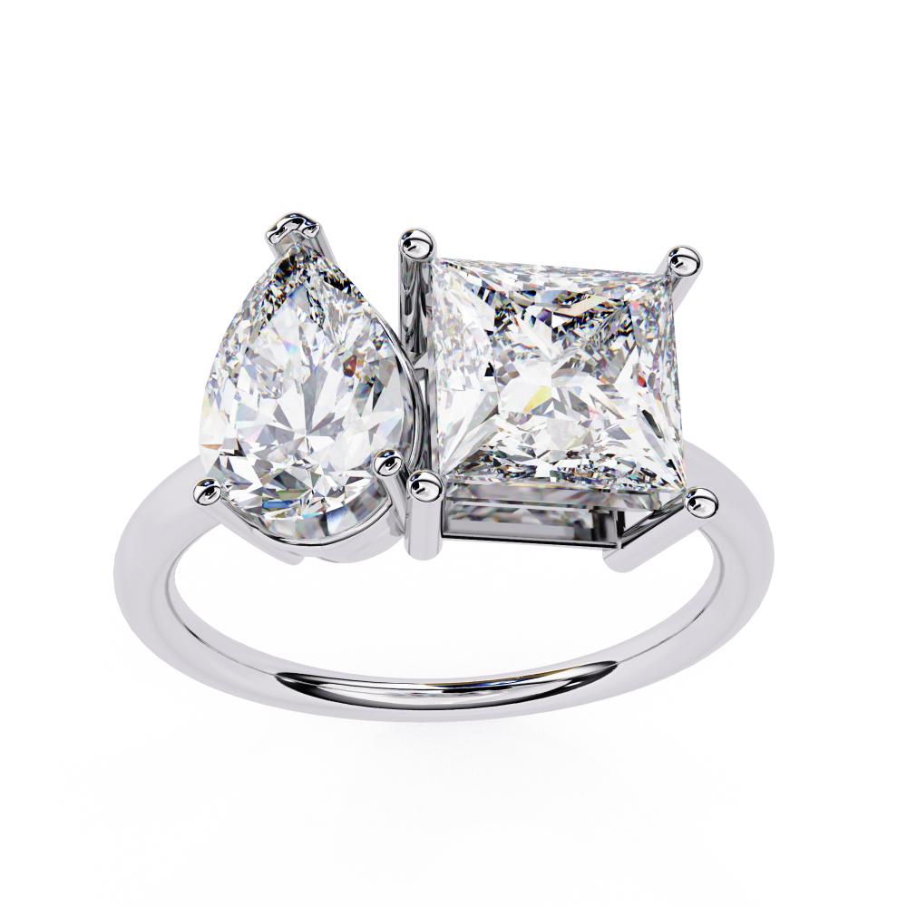 Pear and Princess Cut Two-Stone Diamond Ring in Gold