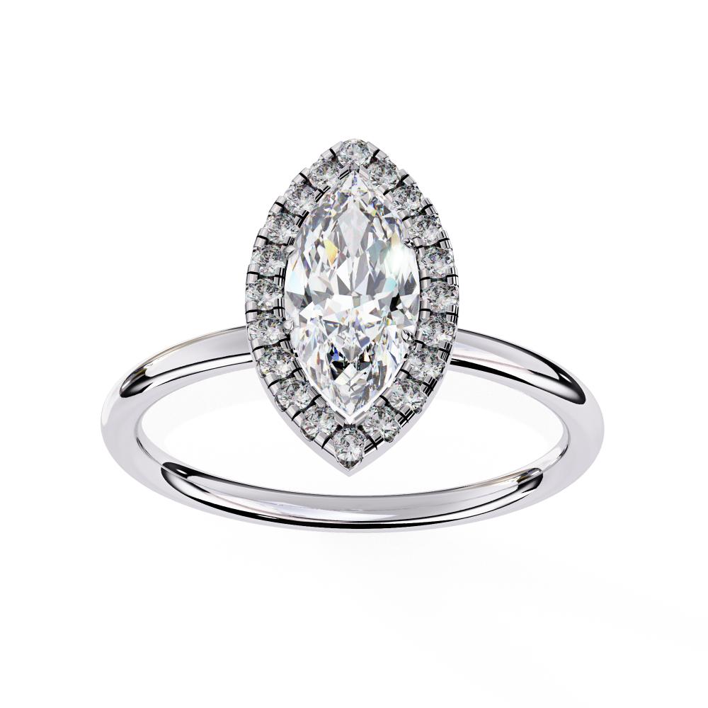 Marquise-Cut Diamond with Round Brilliant Halo Ring in Gold