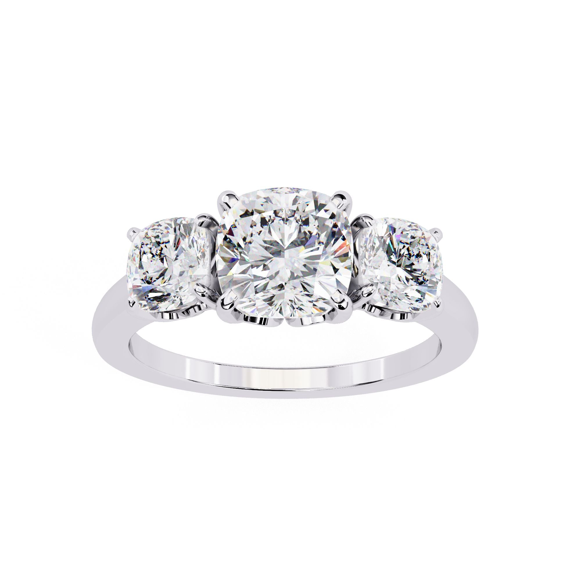 Cushion Cut Three-Stone Diamond Ring in Gold
