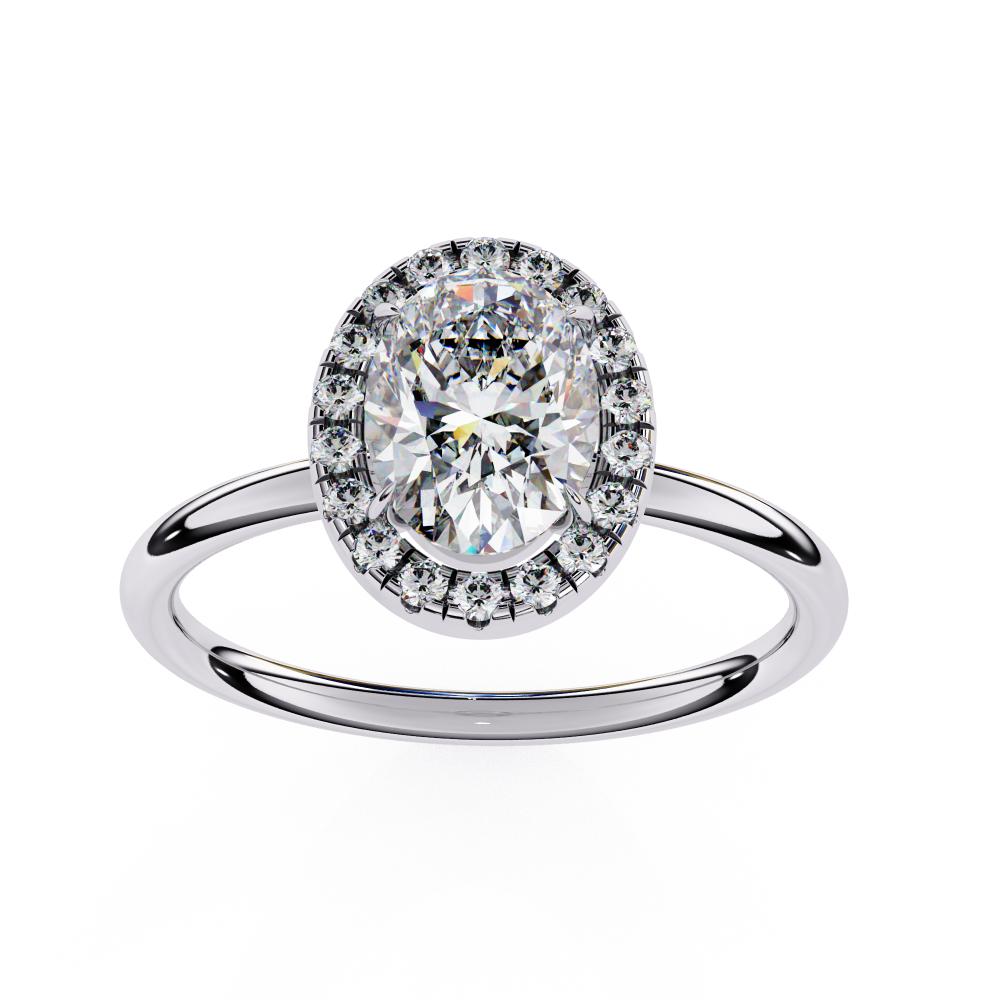 Oval-Cut Diamond with Round Brilliant Halo Ring in Gold