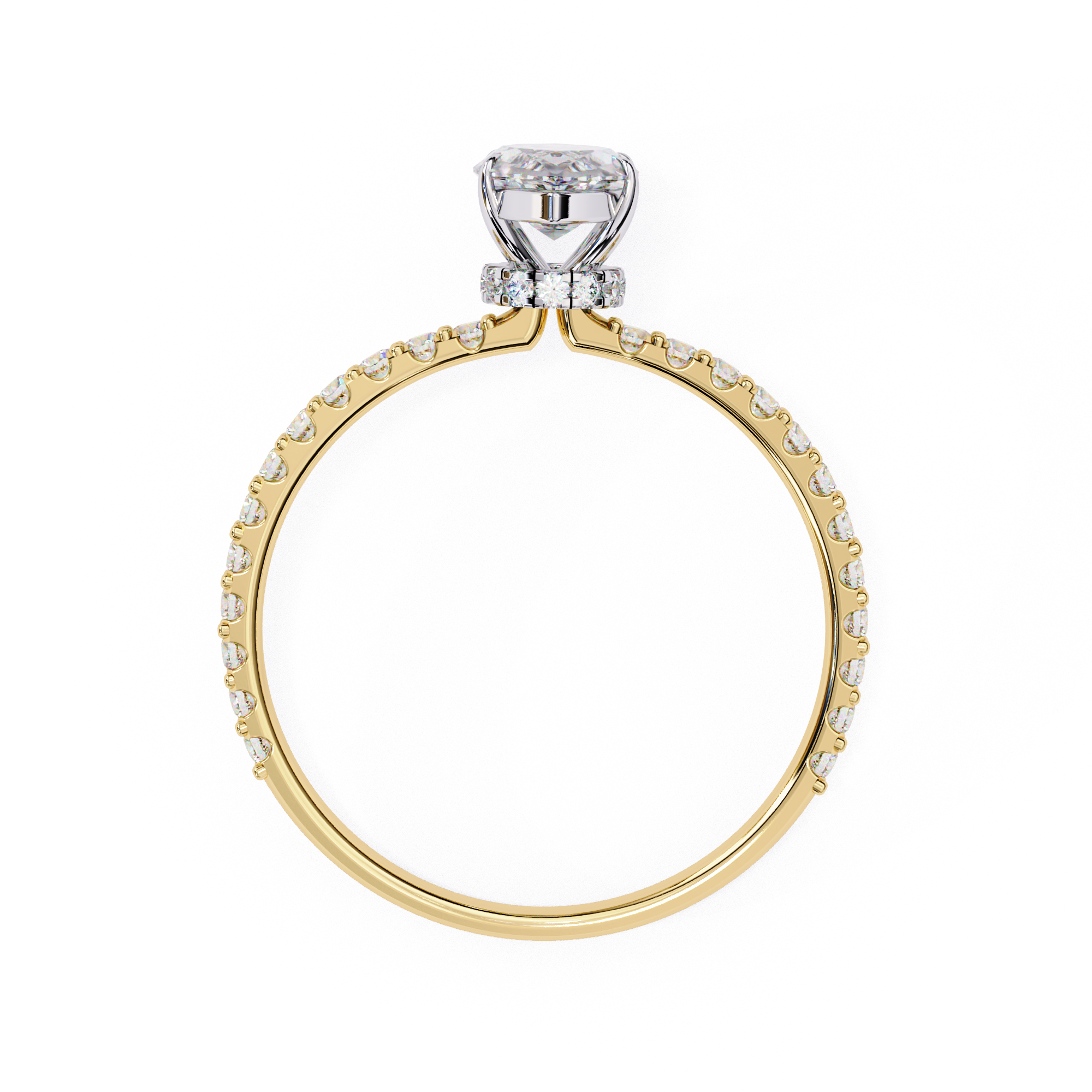 Elegant Marquise-Cut Diamond Engagement Ring with Pave Band in Gold