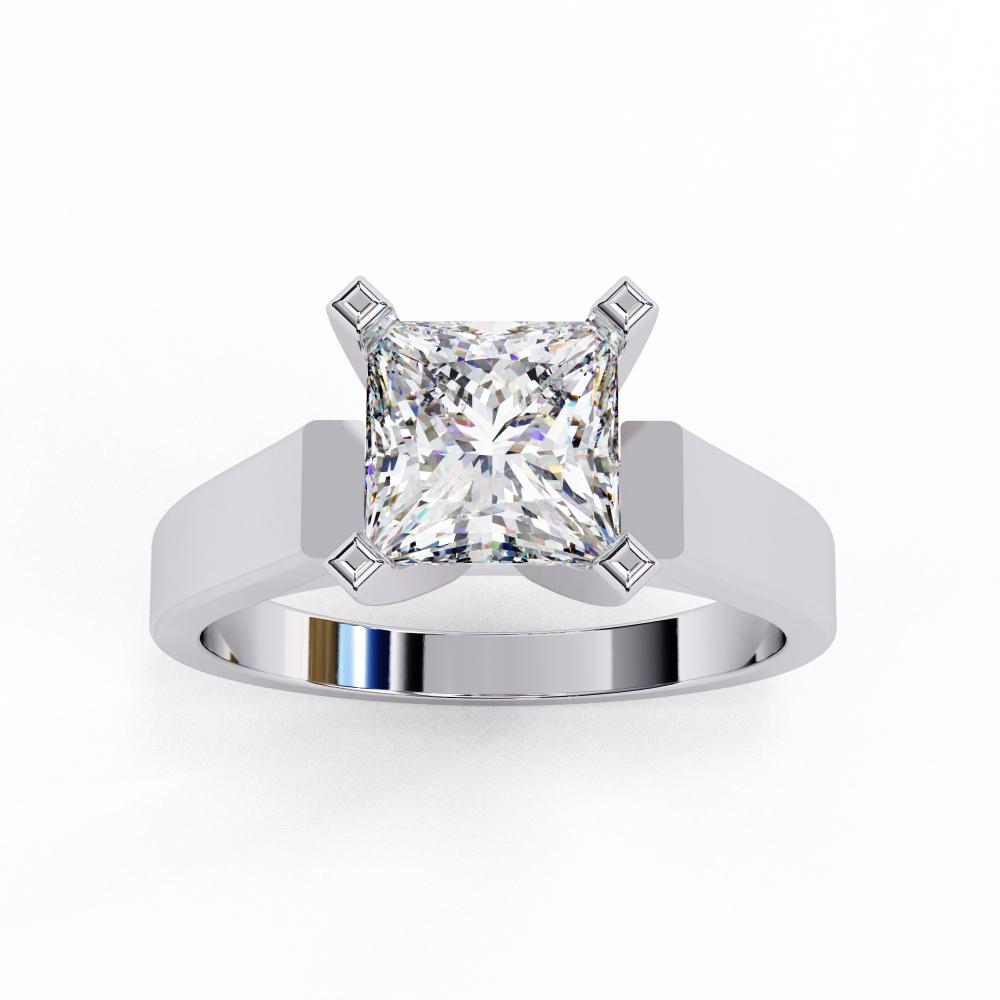 Tapered Band Princess Solitaire Engagement Ring in Gold