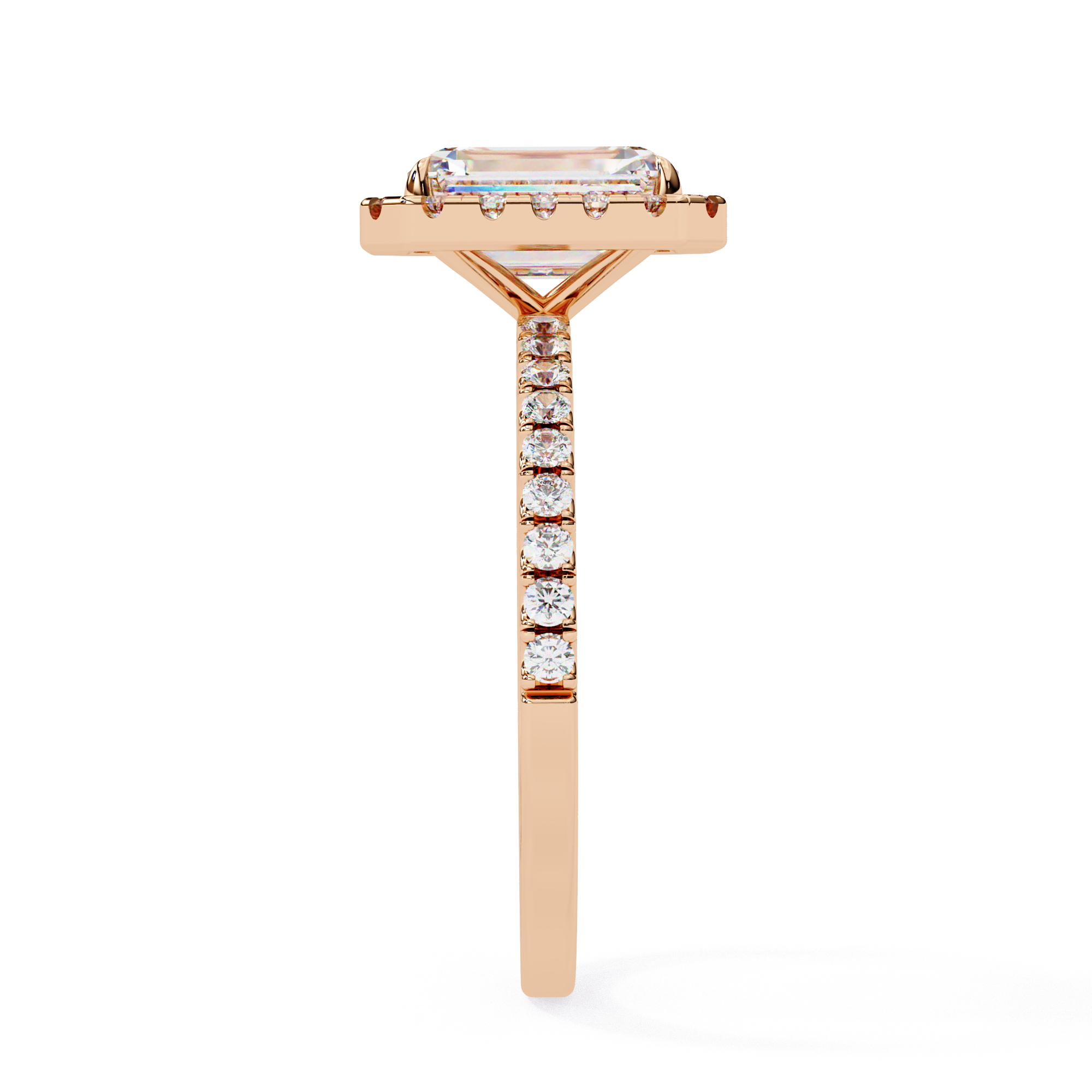 Gold Emerald Cut Diamond Halo Ring