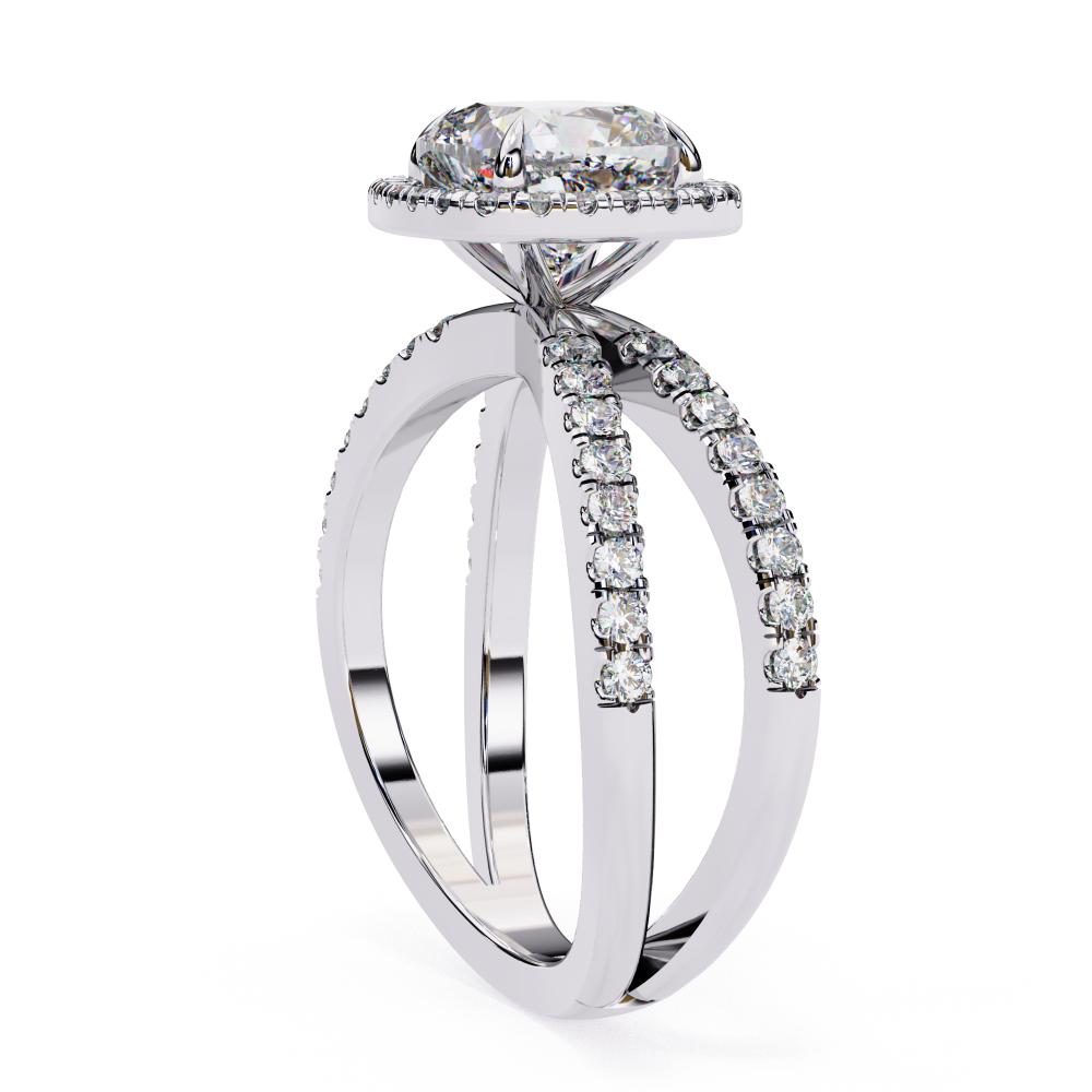 The Cushion Halo Crossover Engagement Ring in Gold