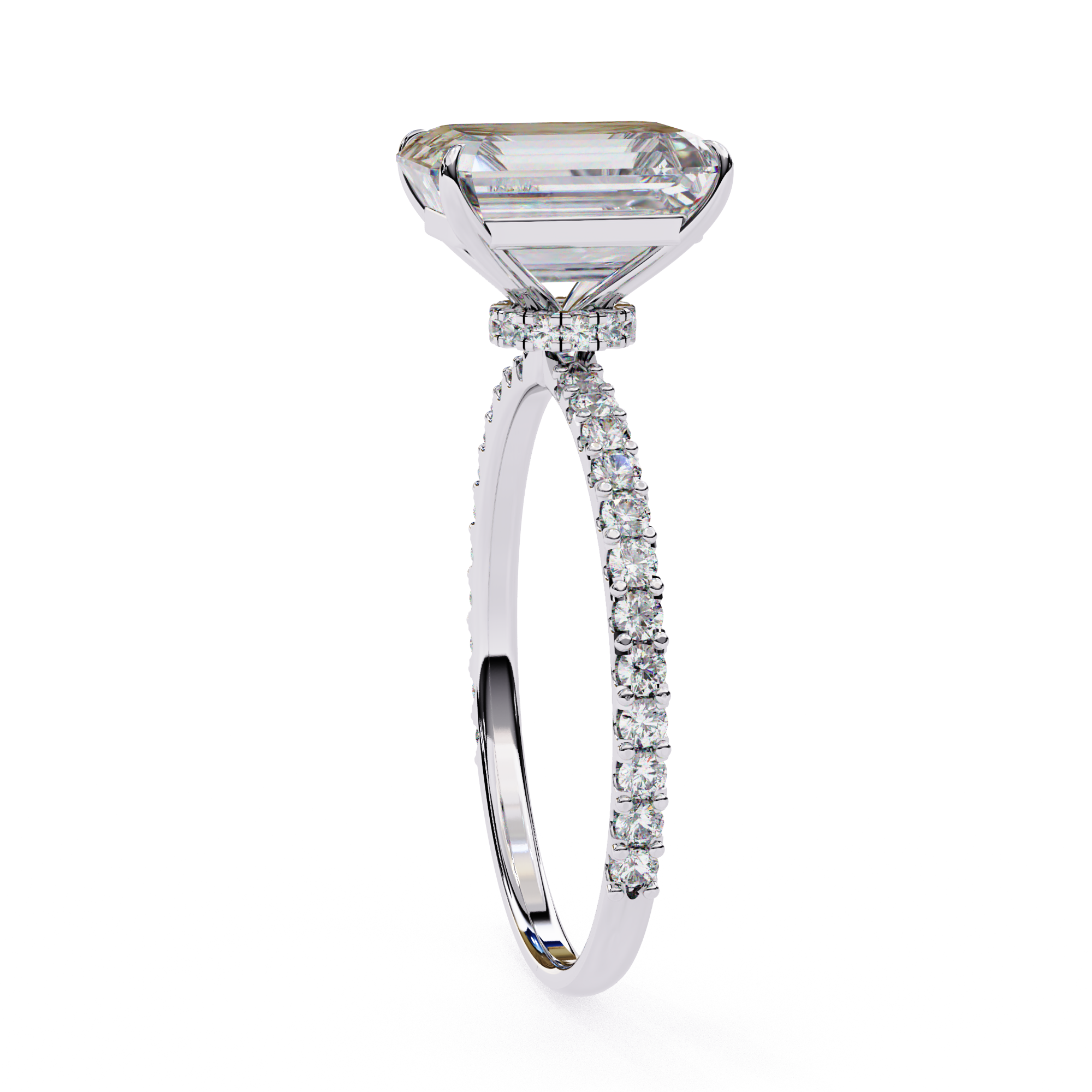 Exquisite Emerald-Cut Diamond Engagement Ring with Pave Band in Gold