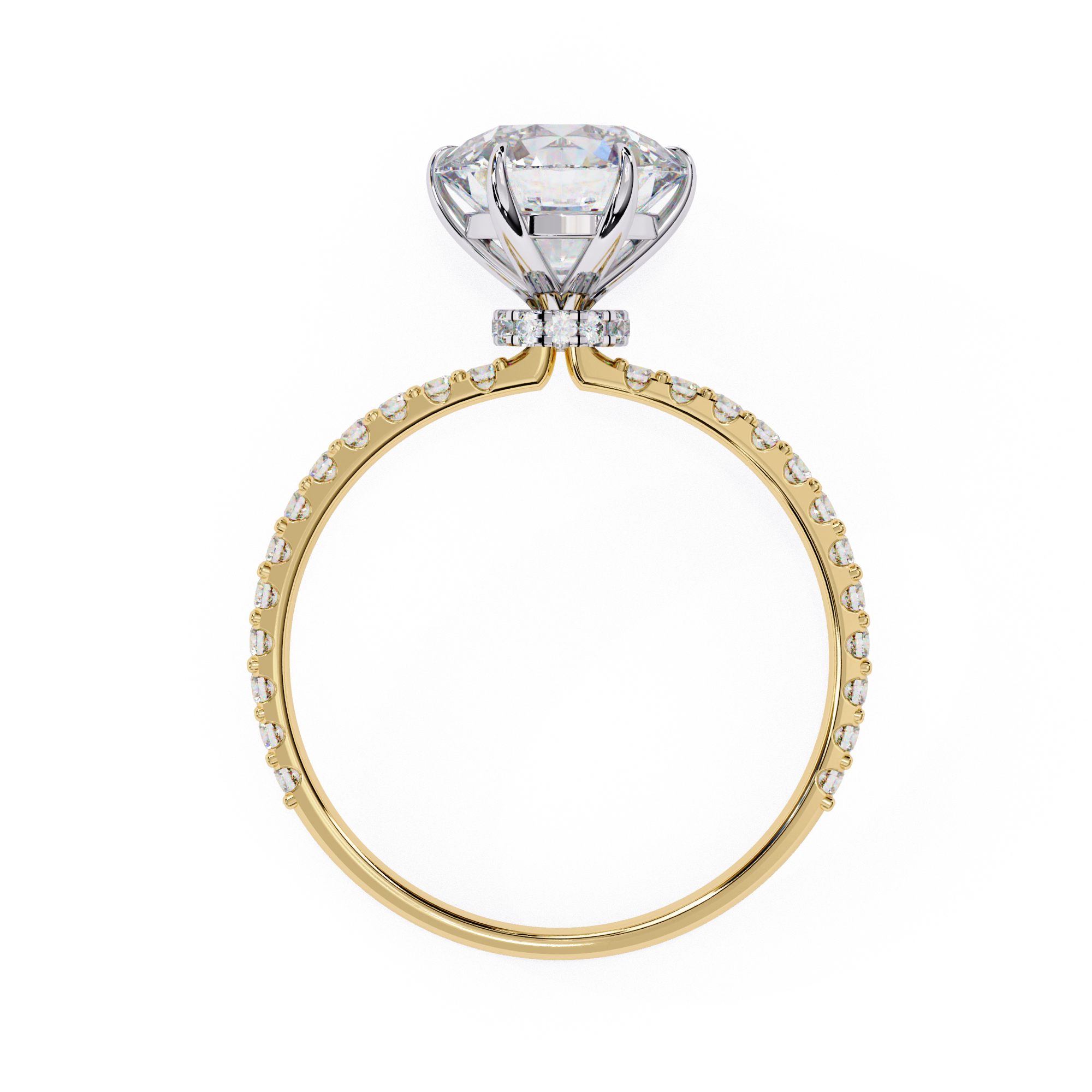 Elegant Round-Cut Diamond Engagement Ring with Pave-Set Diamonds in Gold