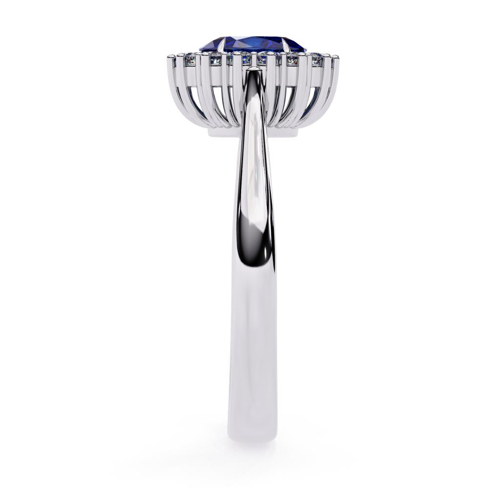 Oval Blue Sapphire and Diamond Halo Ring in Gold