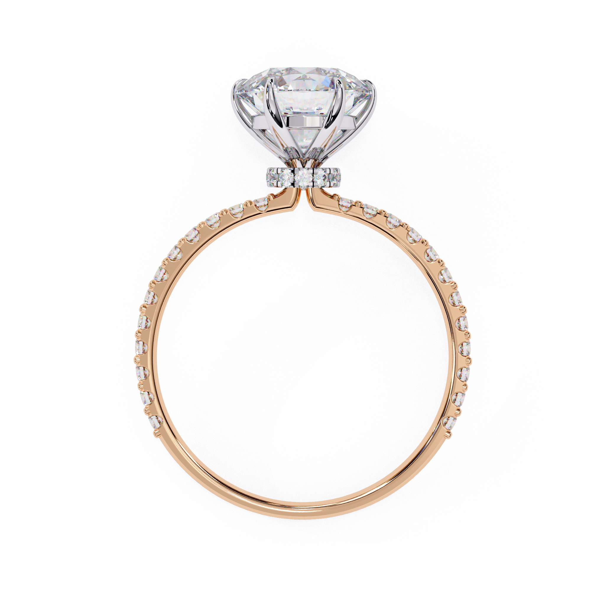 Elegant Round-Cut Diamond Engagement Ring with Pave-Set Diamonds in Gold
