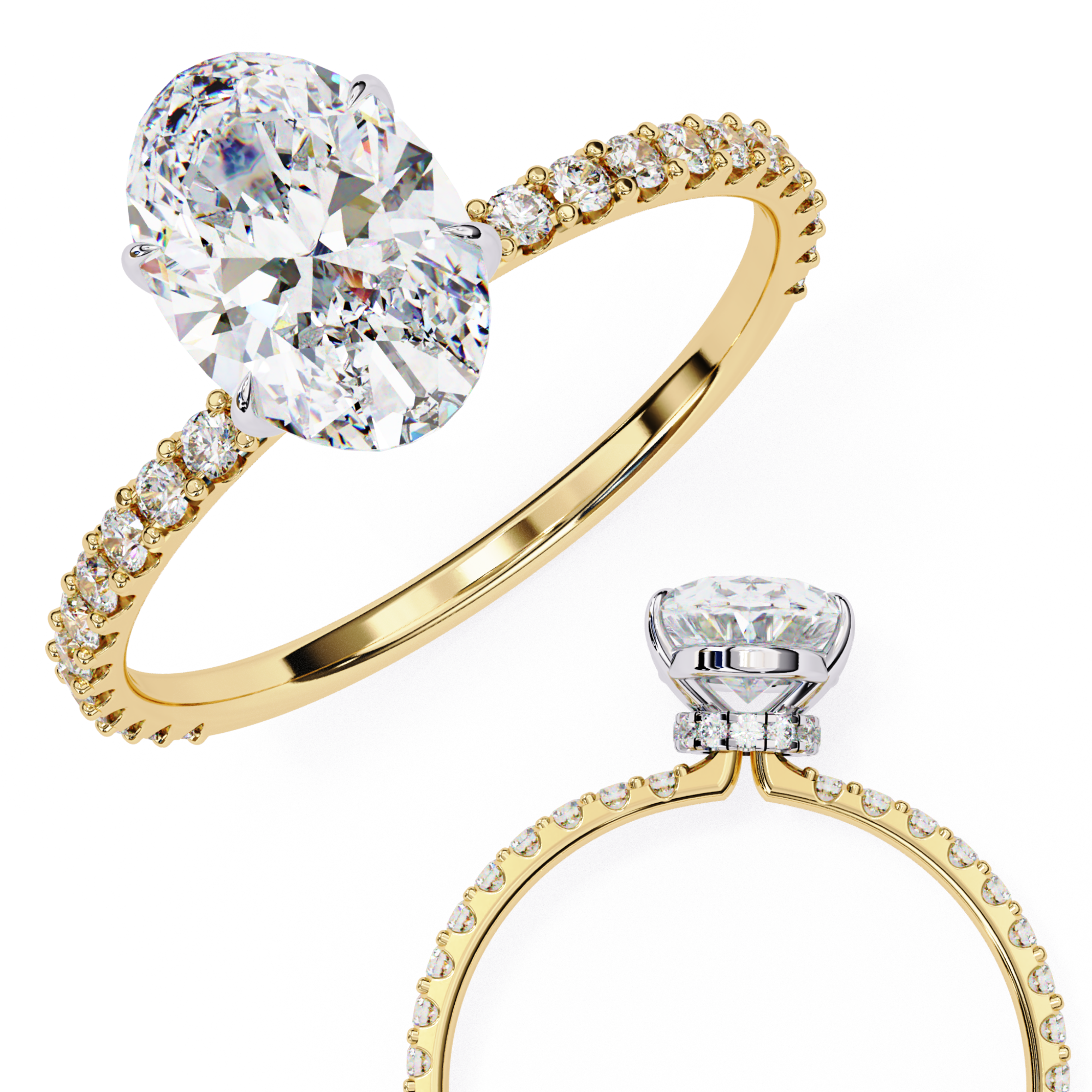 Exquisite Oval-Cut Diamond Engagement Ring with Pave Ring in Gold