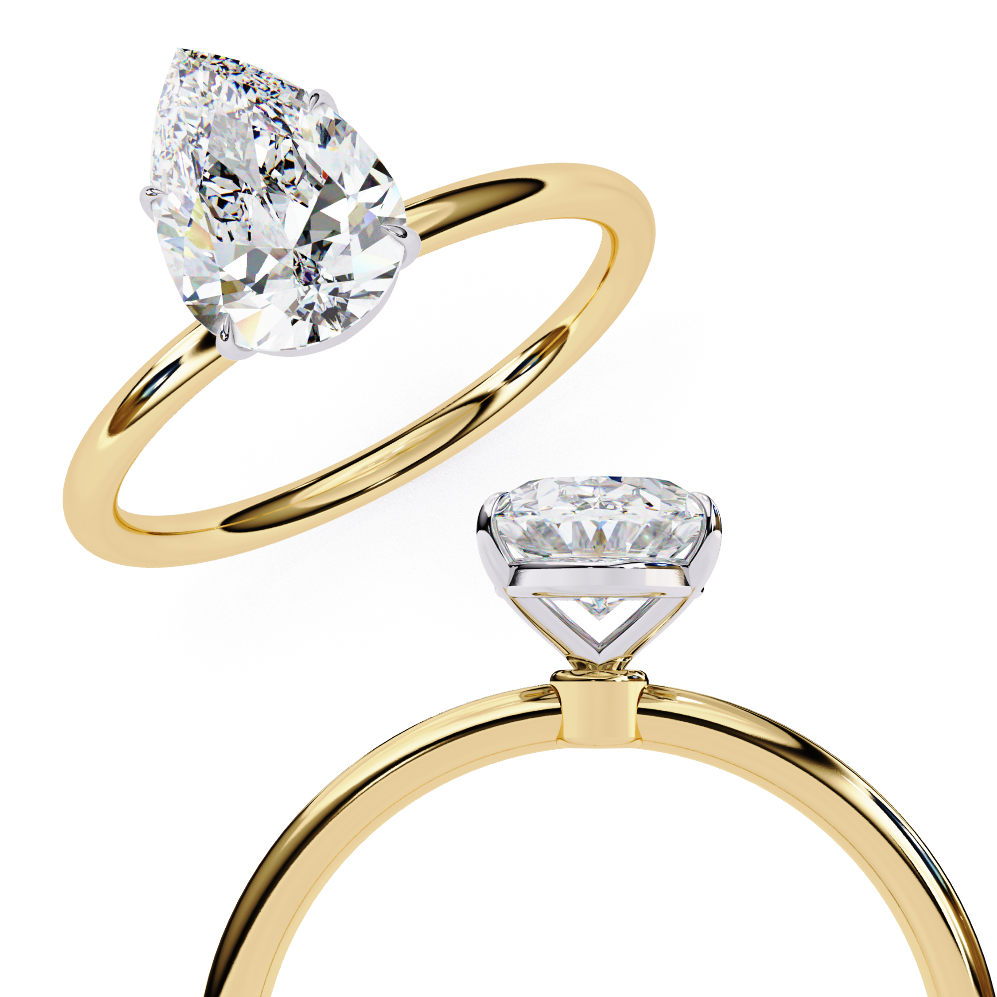 Exquisite Pear-Shaped Diamond Solitaire Ring in Gold