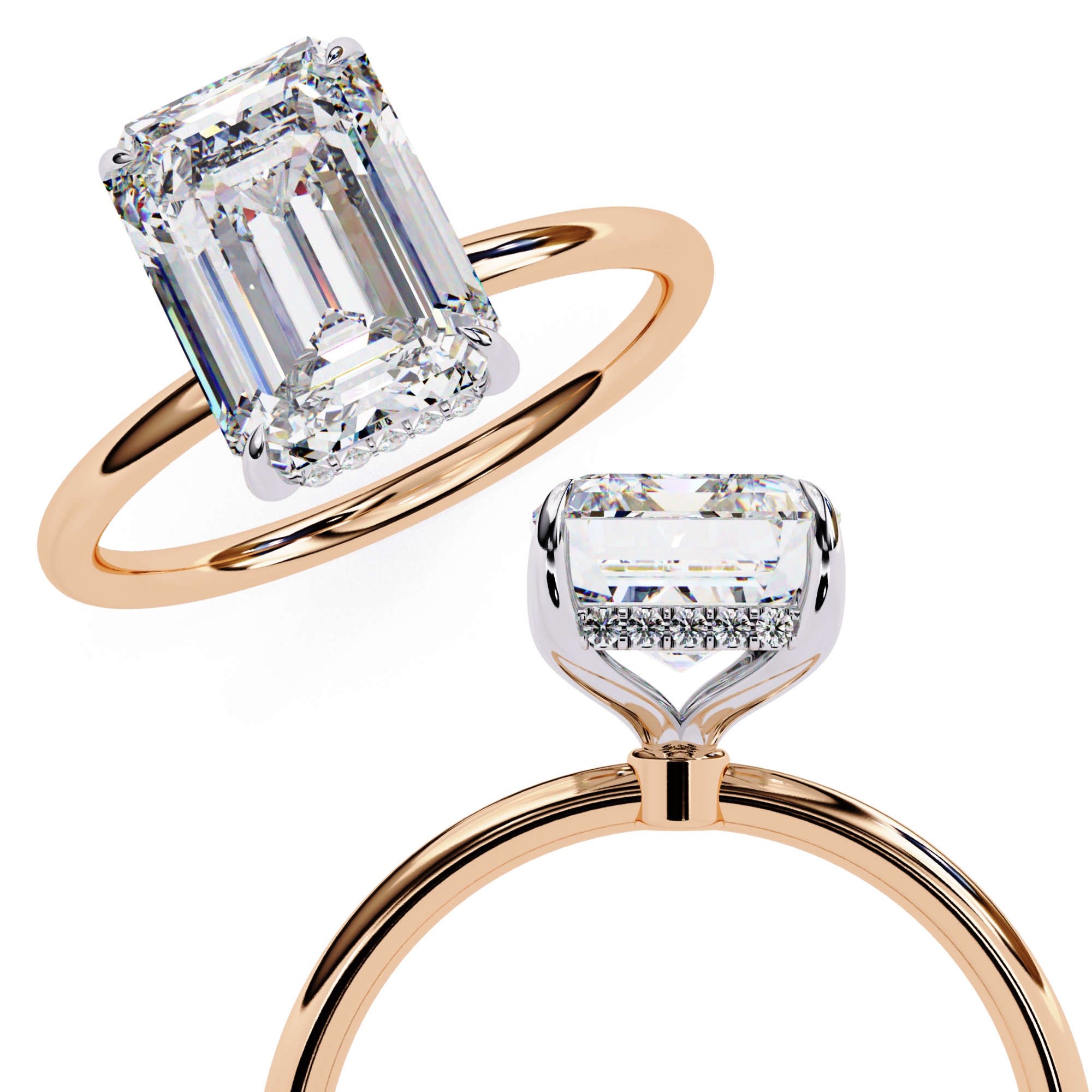 Two-Tone Emerald Cut Diamond Solitaire Ring