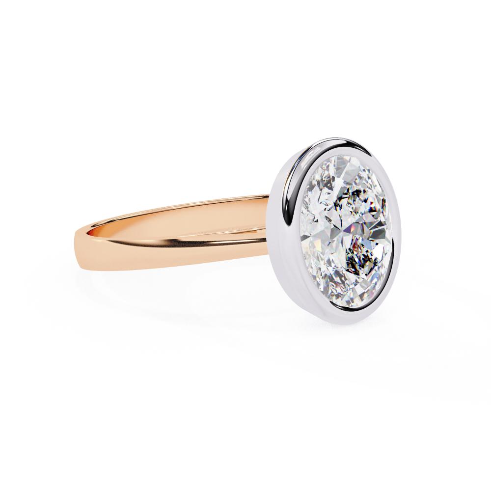 Bezel Floating Oval Solitaire Engagement Ring in Gold