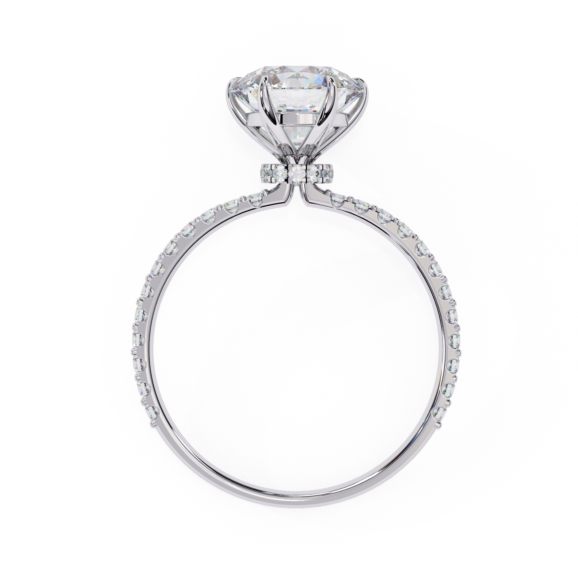 Elegant Round-Cut Diamond Engagement Ring with Pave-Set Diamonds in Gold