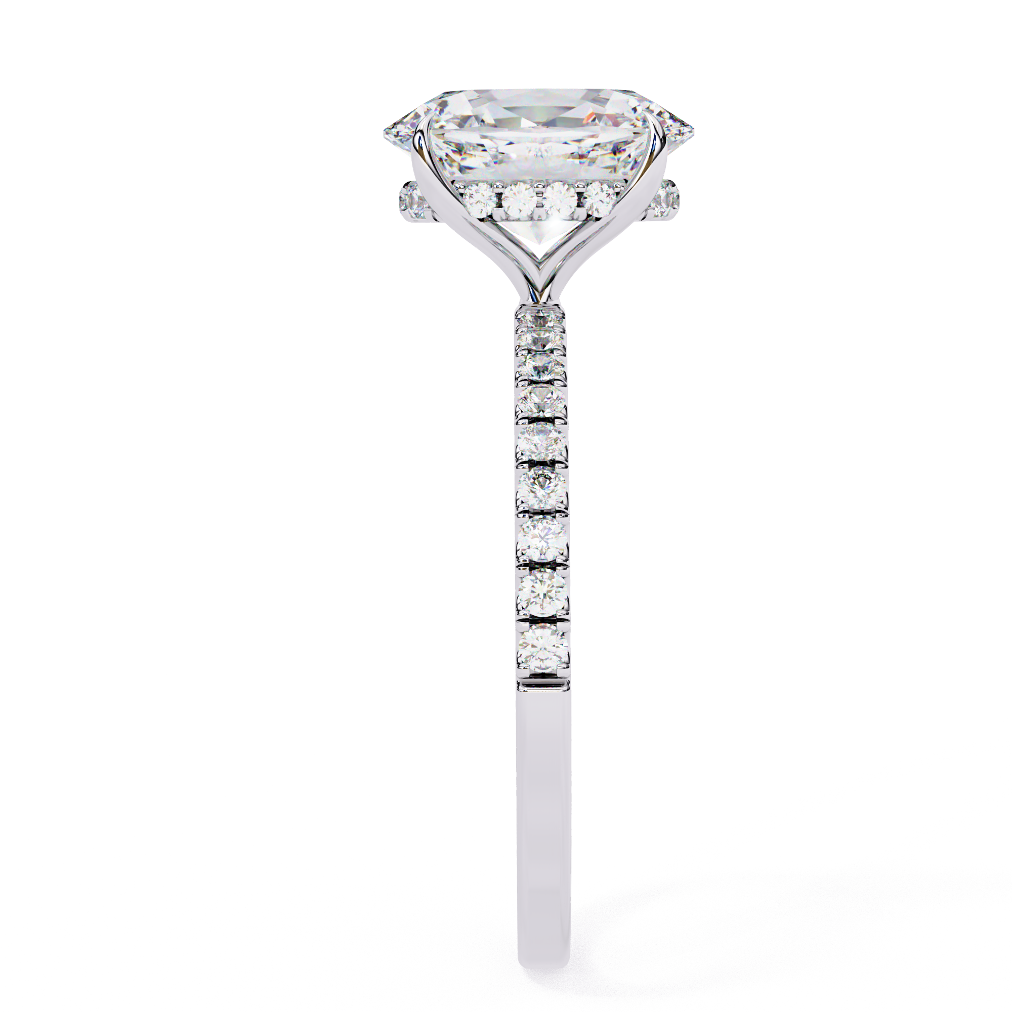 Elegant Oval Cut Diamond Ring with Pavé Band