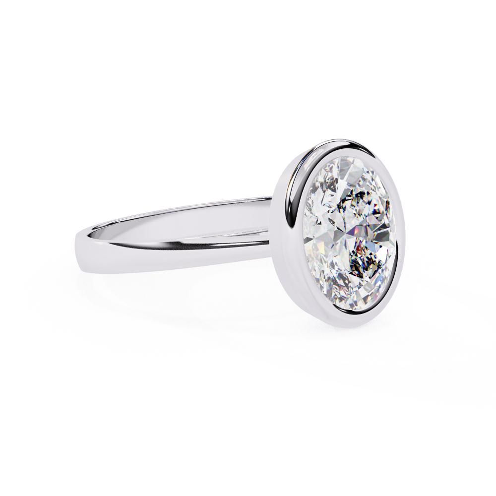 Bezel Floating Oval Solitaire Engagement Ring in Gold