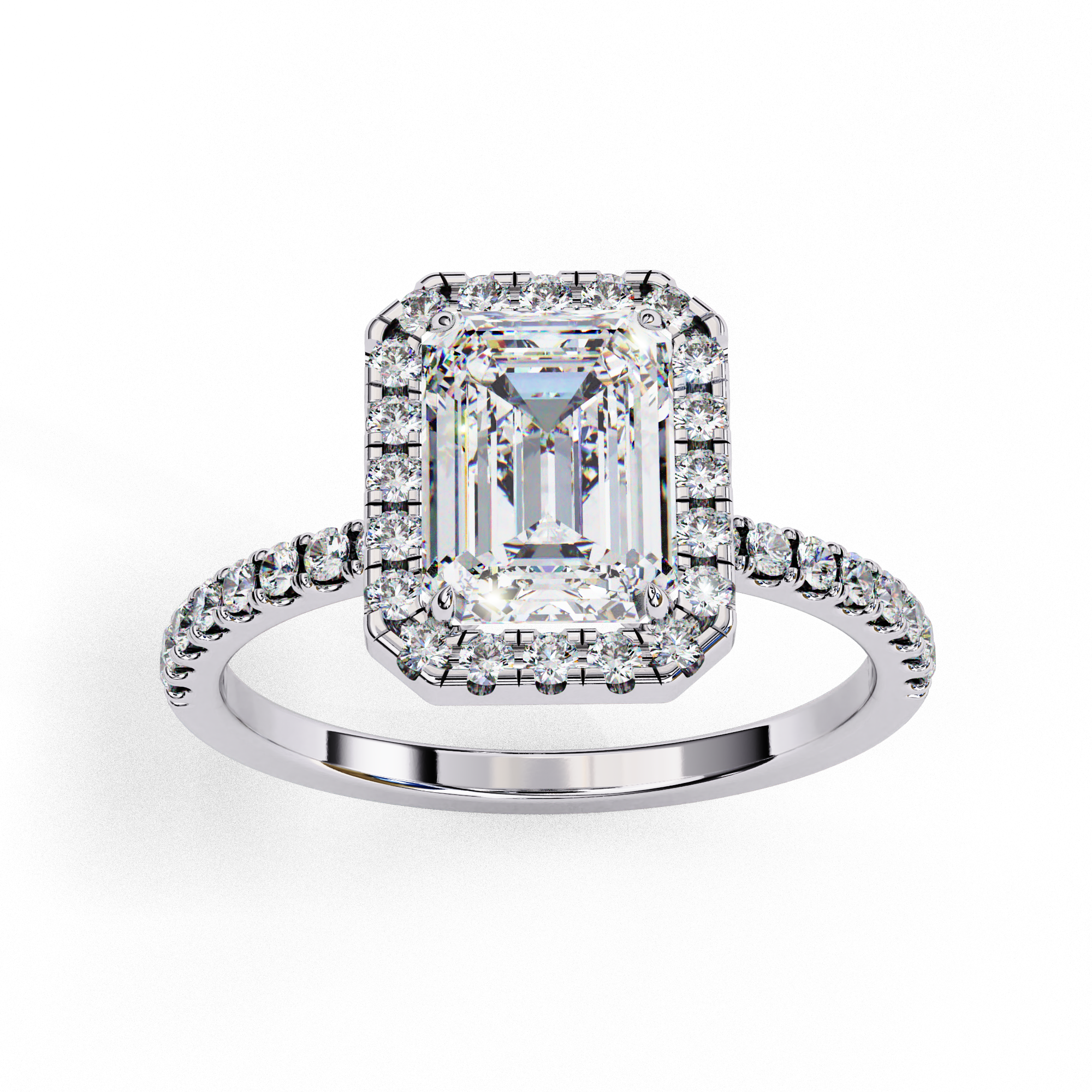 Elegant Emerald Cut Diamond Halo Ring