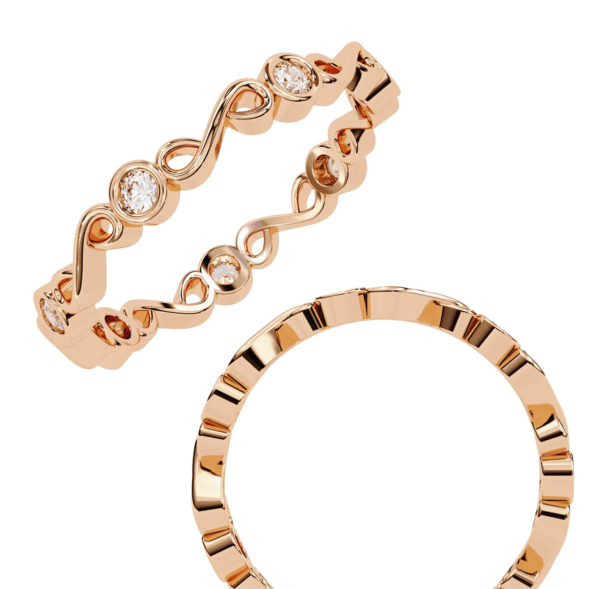 Round Cut Minimal Diamond Band for Her in Gold