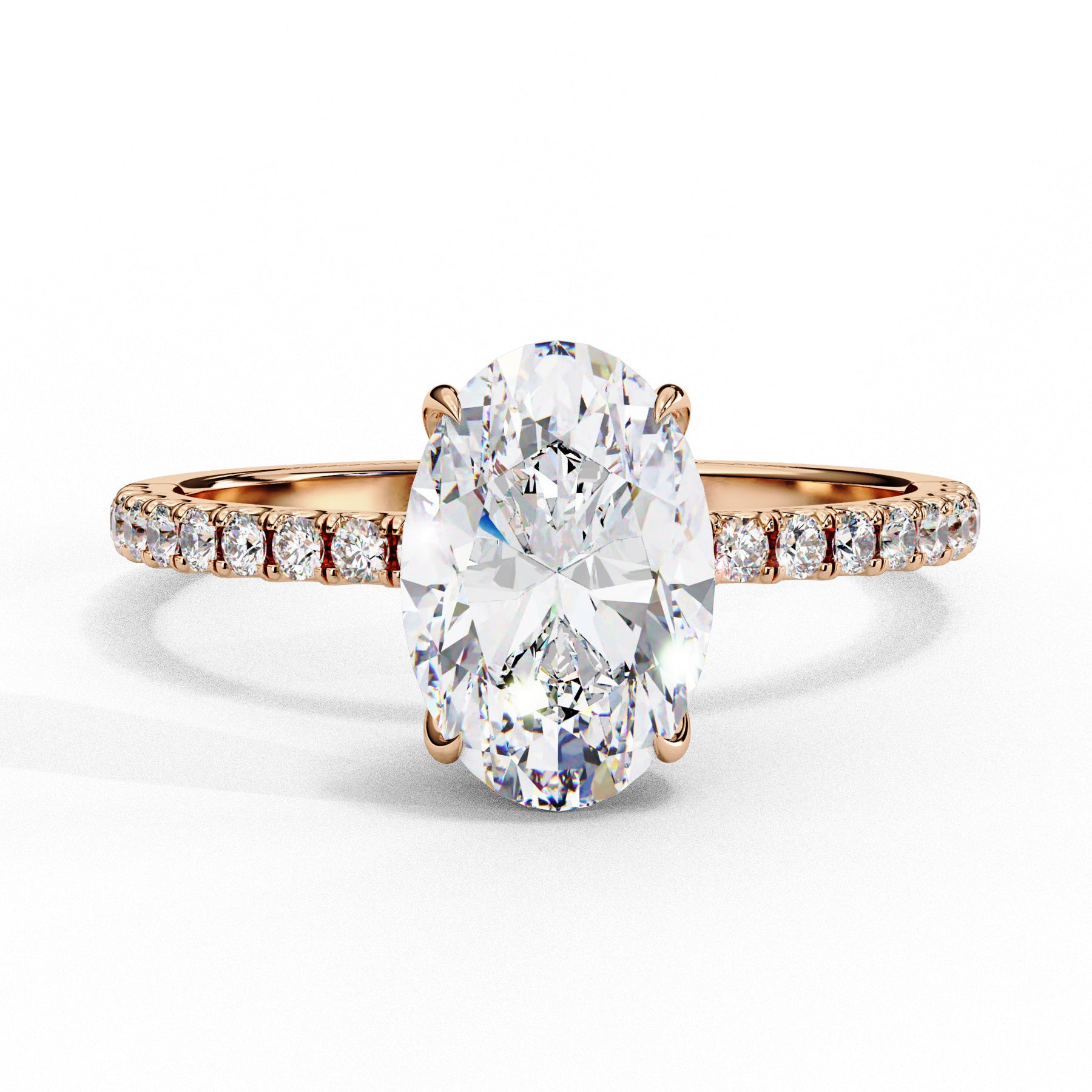 Elegant Oval Cut Diamond Ring with Pavé Band