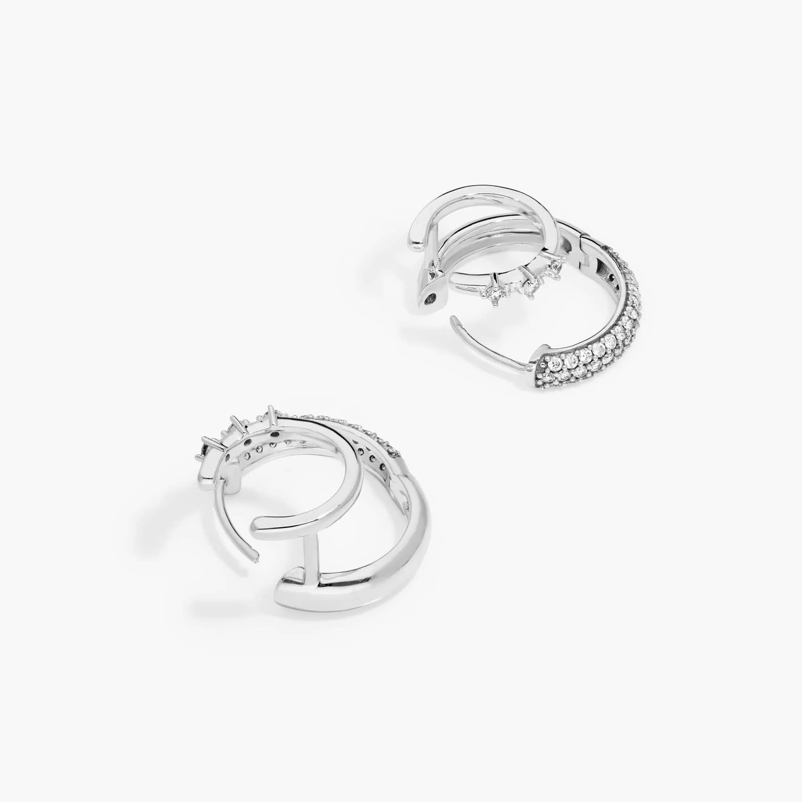 White Gold Climber Huggie Earrings