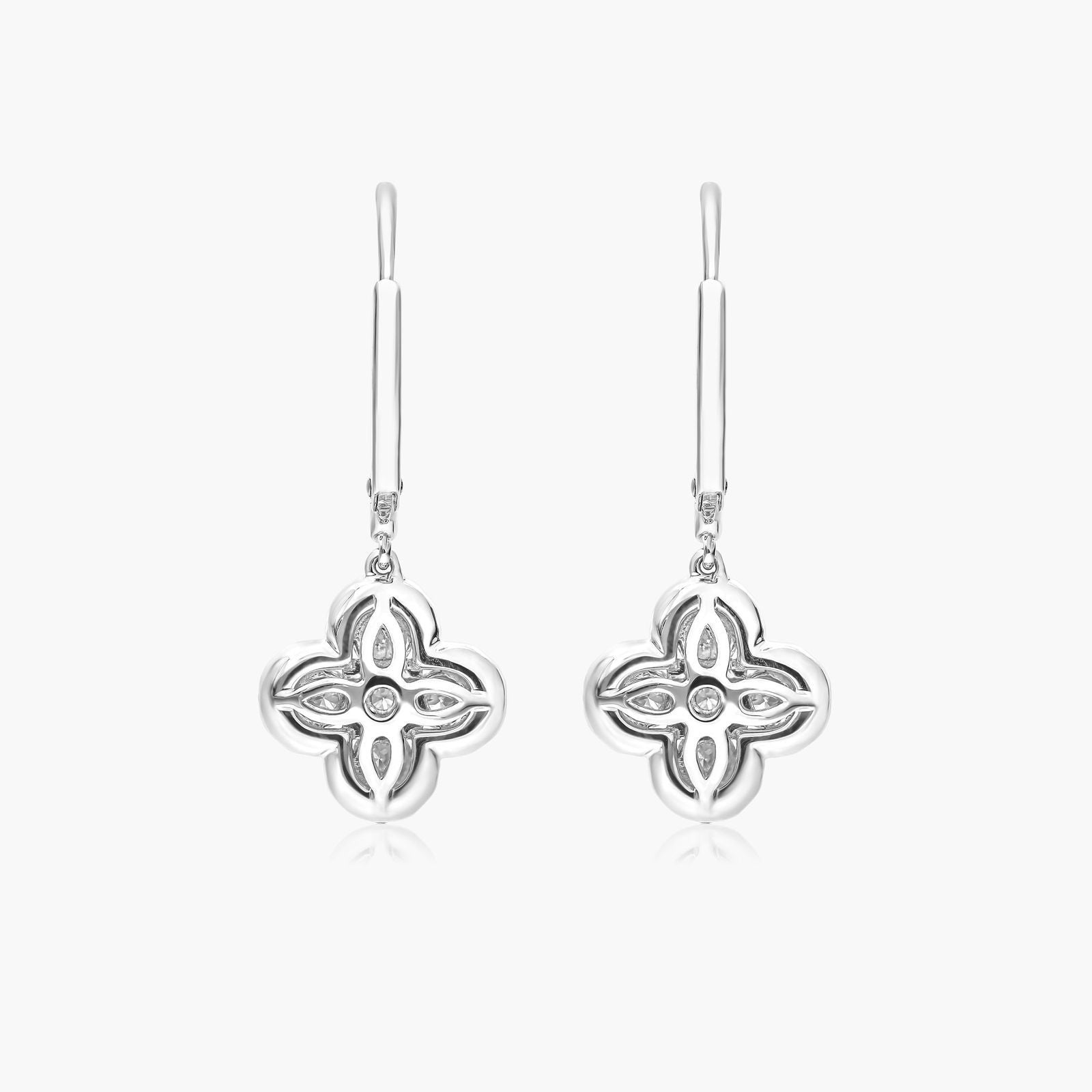 White Gold Clover Diamond Leverback Earrings
