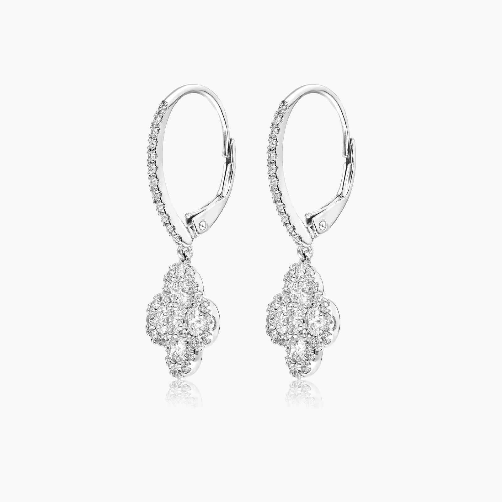 White Gold Clover Diamond Leverback Earrings