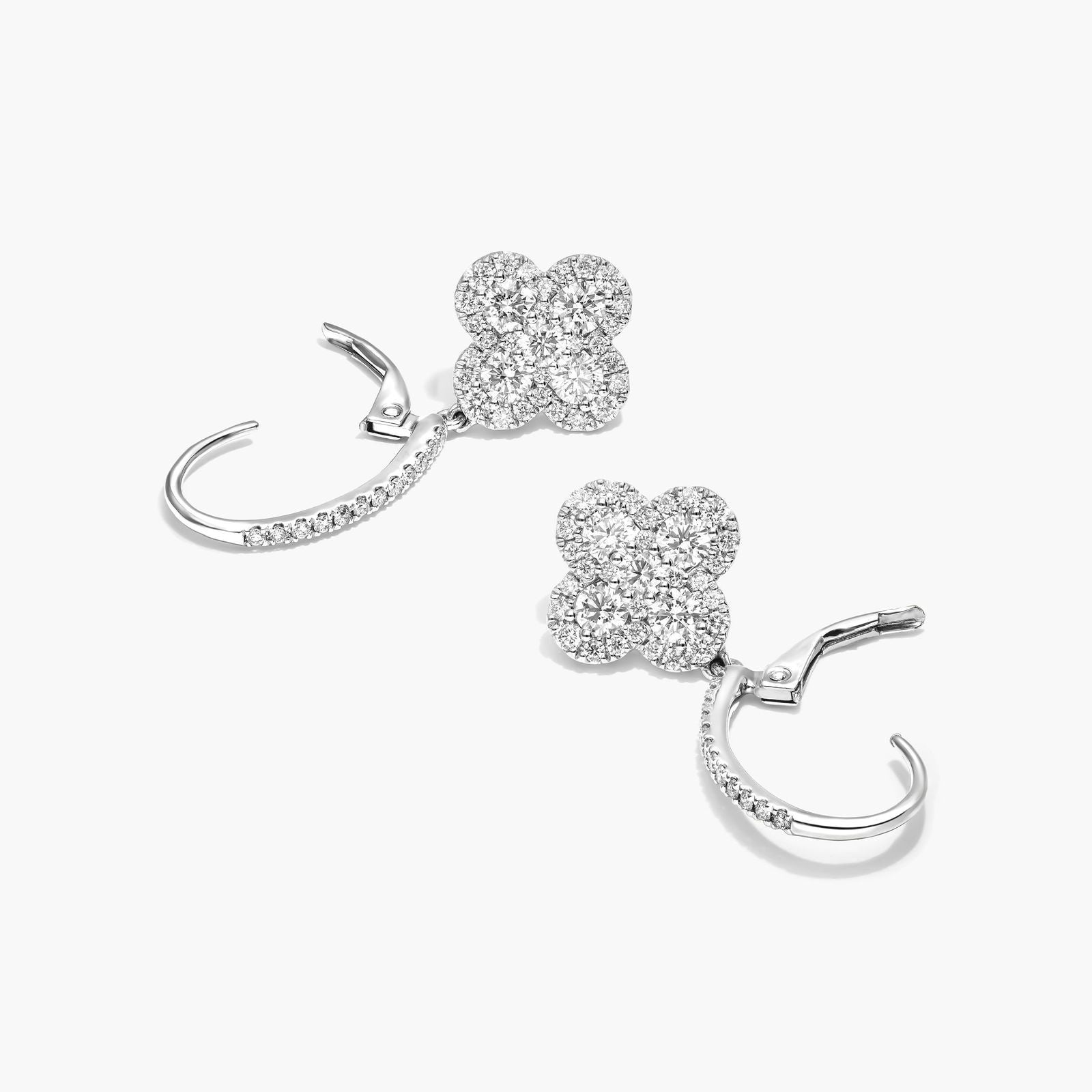 White Gold Clover Diamond Leverback Earrings