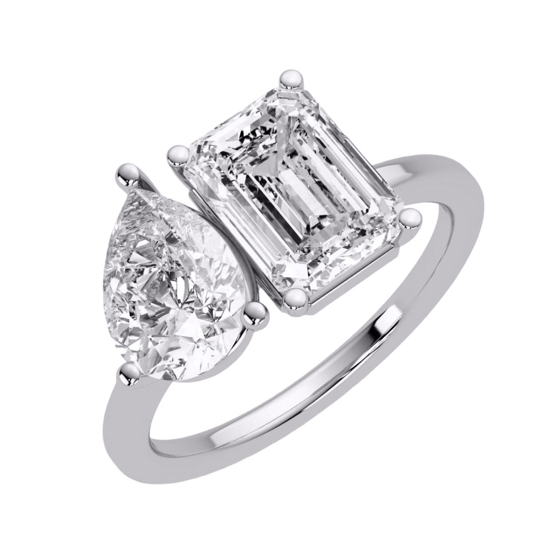 Emerald & Pear With Toi Et Moi Engagement Ring in Gold