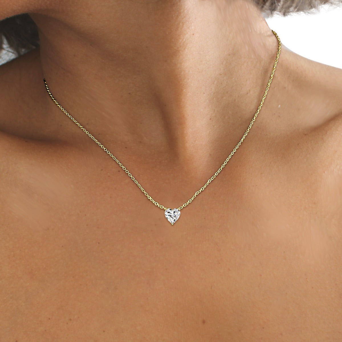 Heart Cut Solitaire Diamond Necklace in Gold