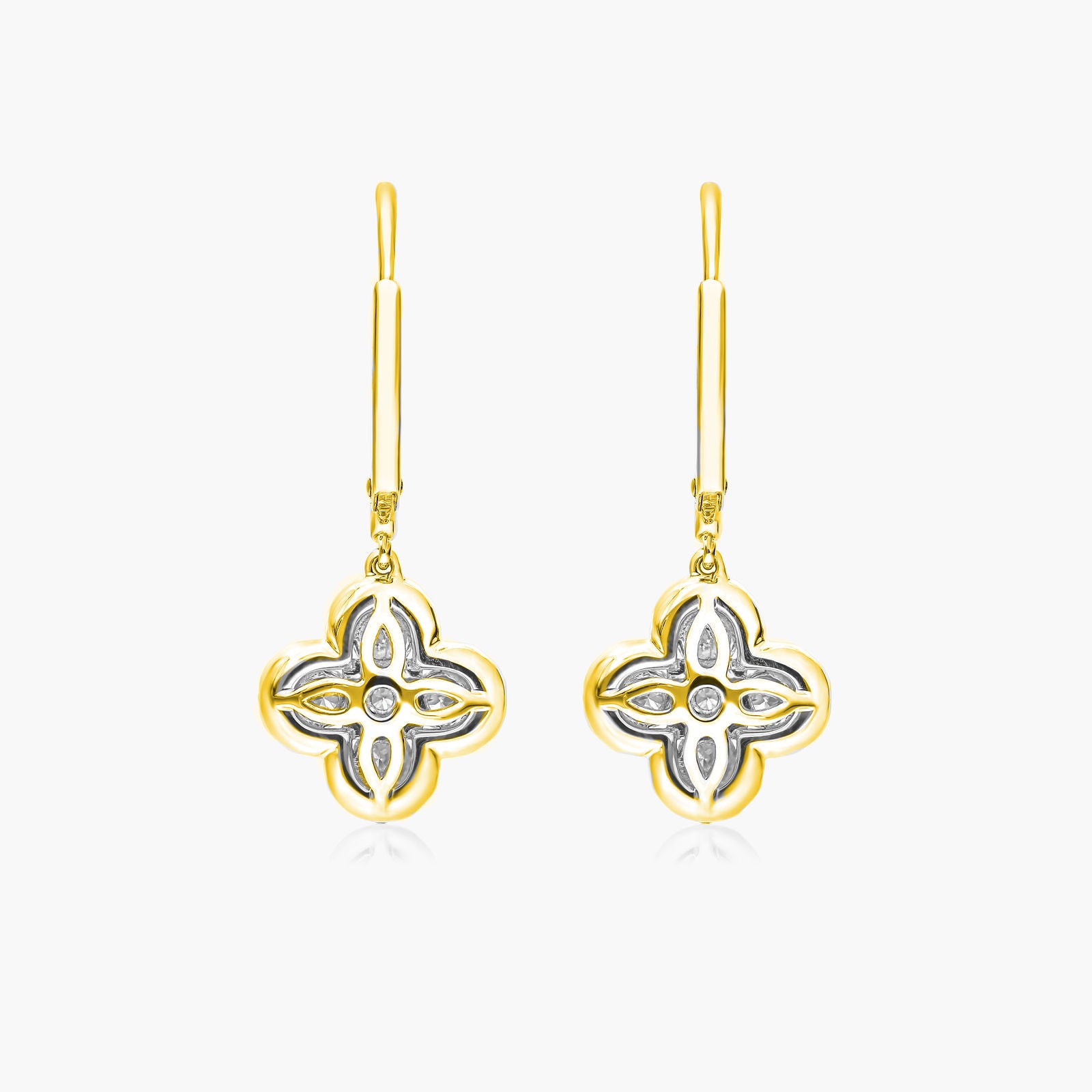 White Gold Clover Diamond Leverback Earrings