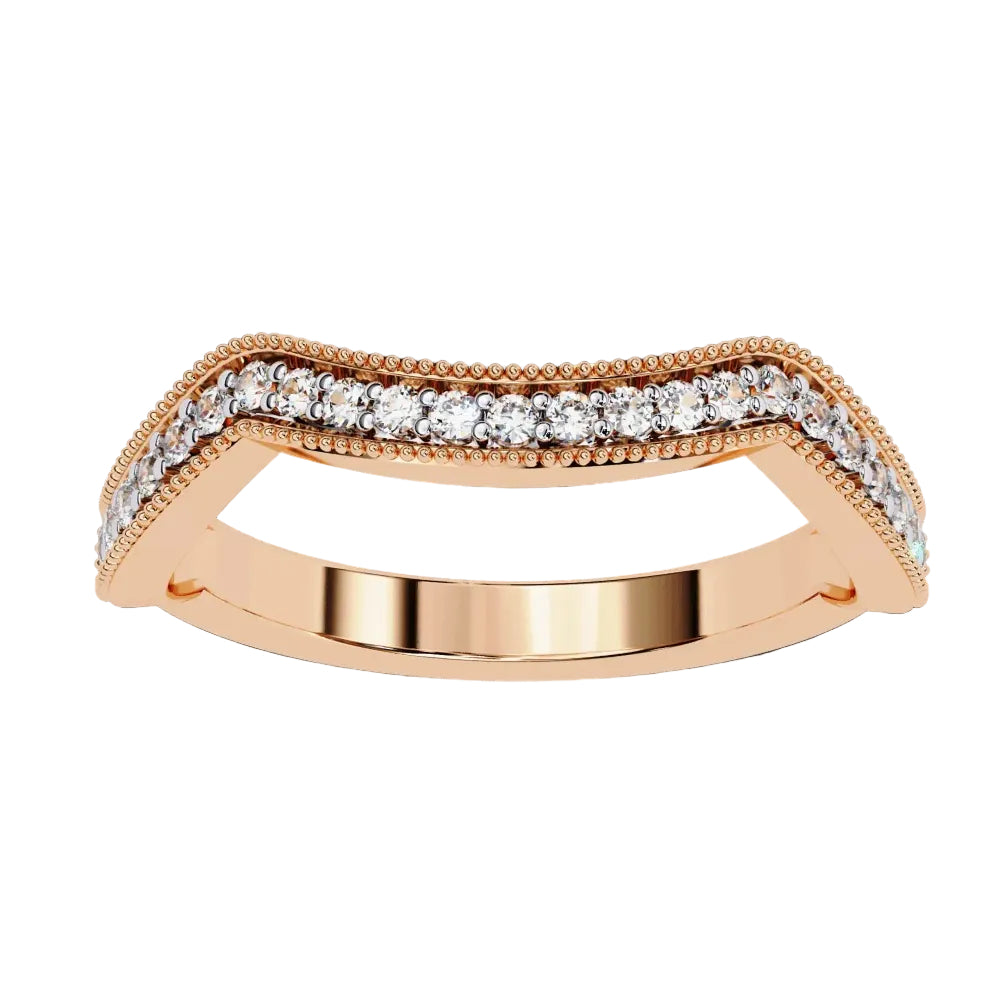 Pave Diamond Milgrain Contour Band in Gold