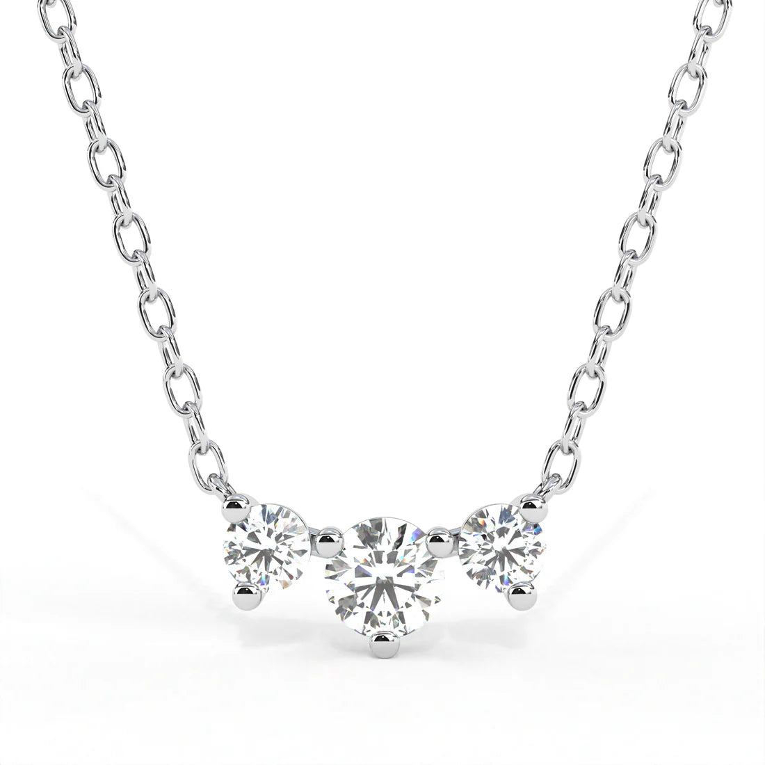 Horizontal Triple Round Cut Diamond Necklace in Gold