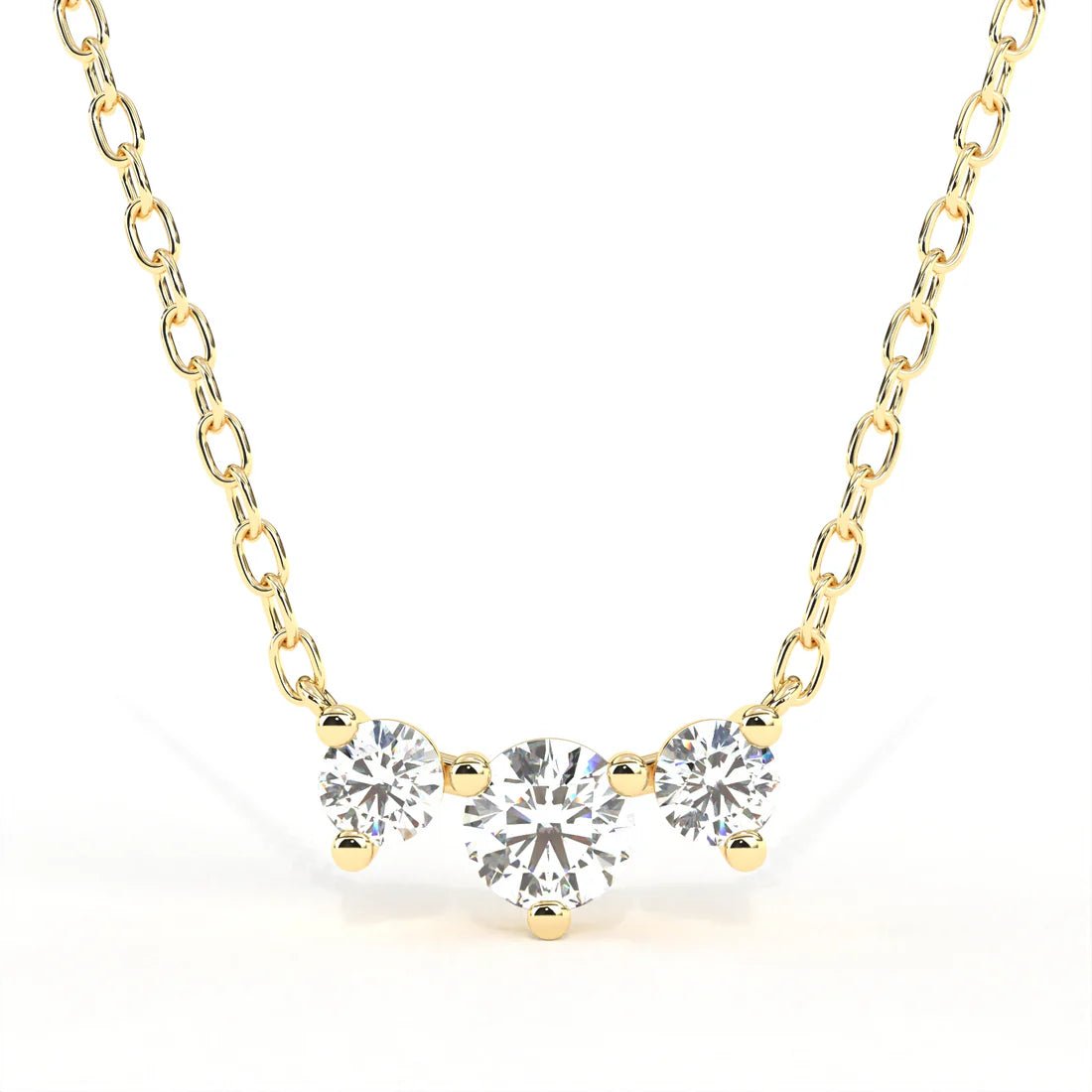 Horizontal Triple Round Cut Diamond Necklace in Gold