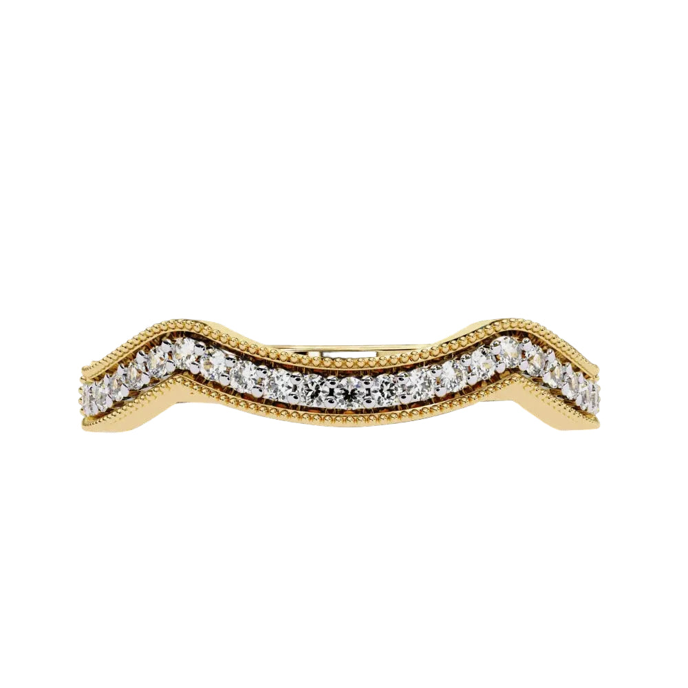 Pave Diamond Milgrain Contour Band in Gold