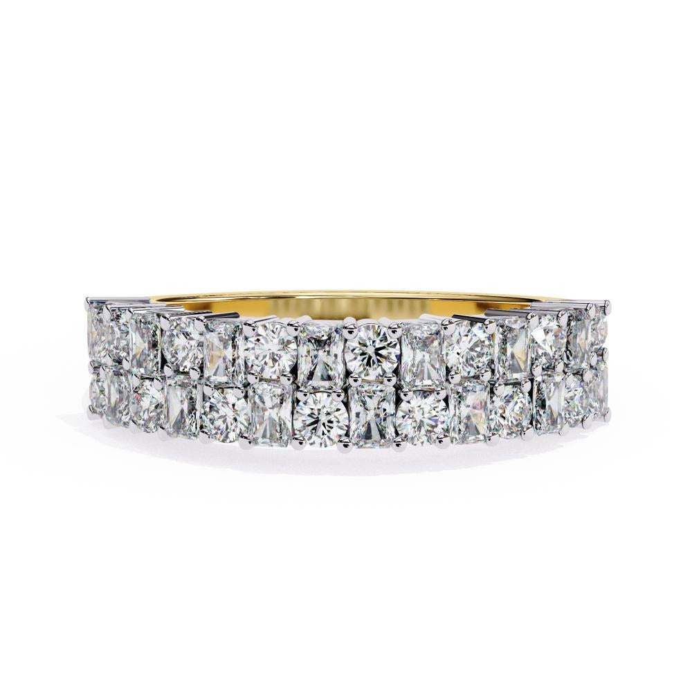 Two-Row Mixed Cut Diamond Half-Eternity Band in Gold