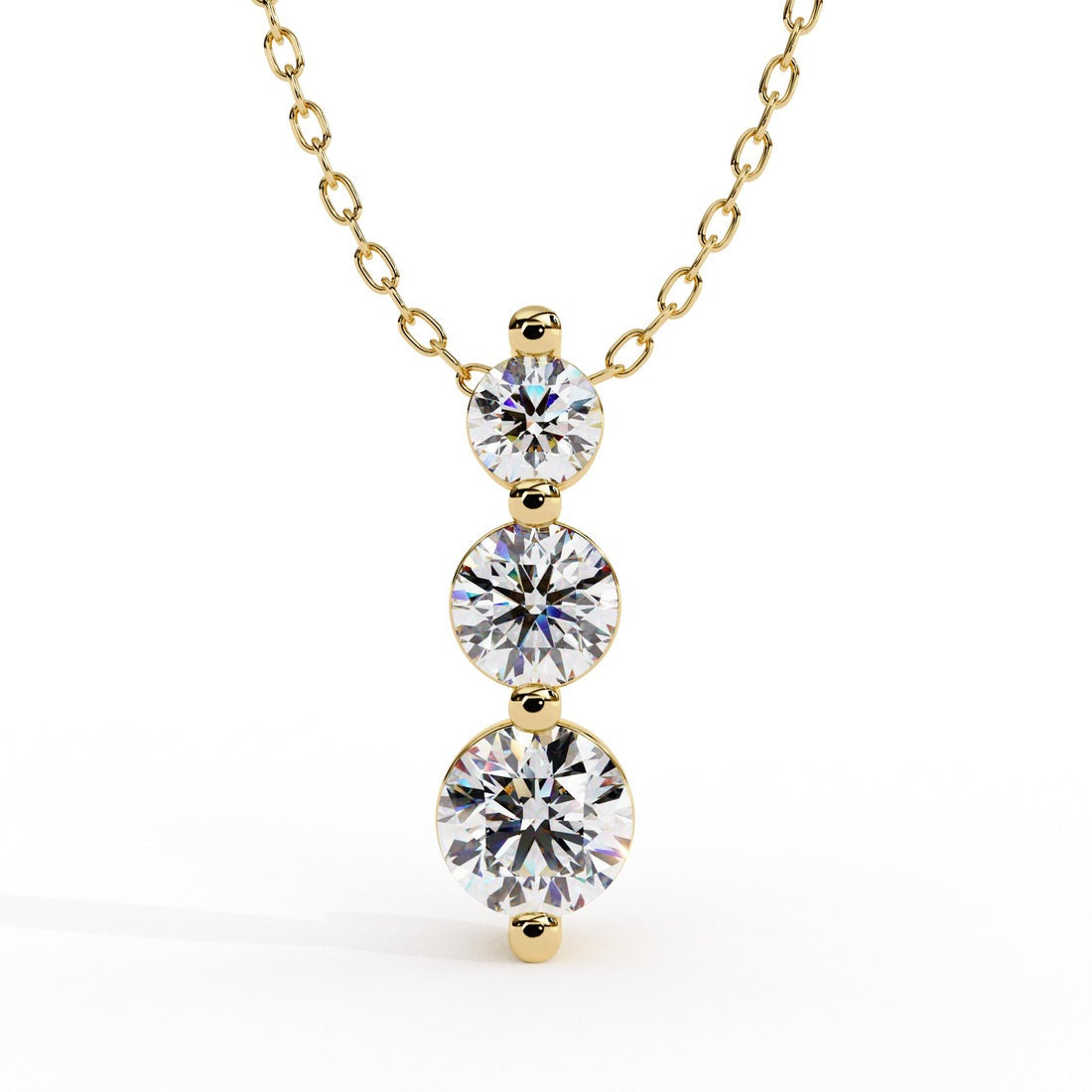 Triple Round Cut Diamond Pendant in Gold