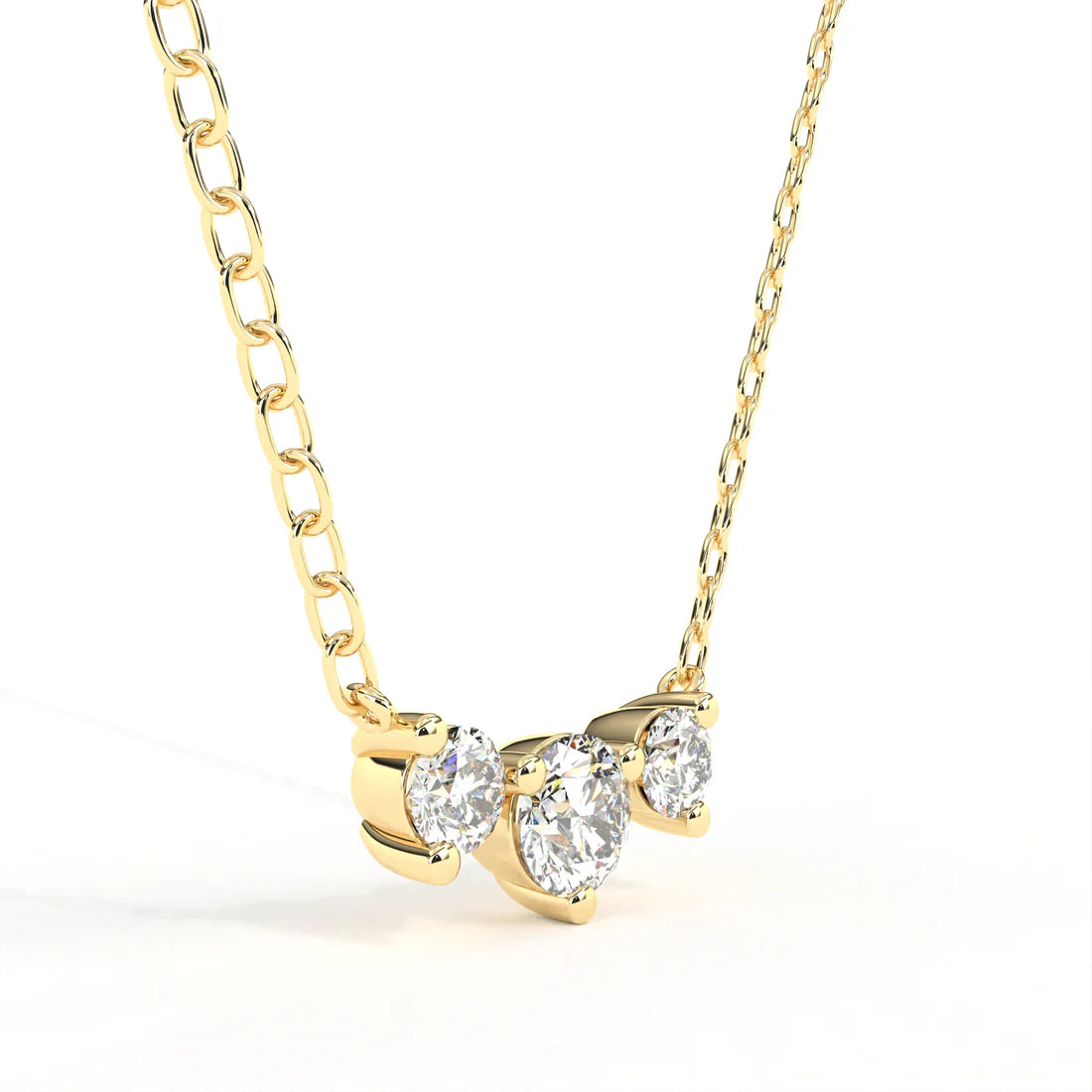 Horizontal Triple Round Cut Diamond Necklace in Gold