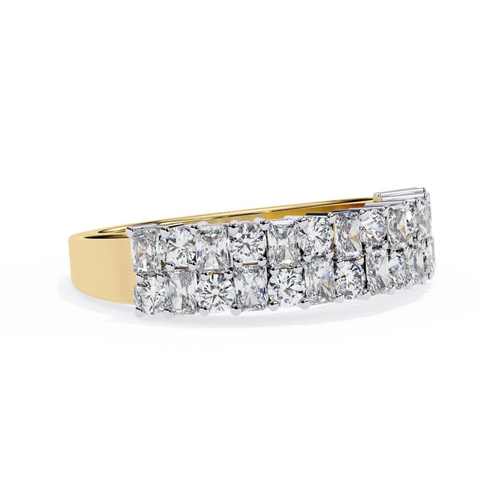 Two-Row Mixed Cut Diamond Half-Eternity Band in Gold