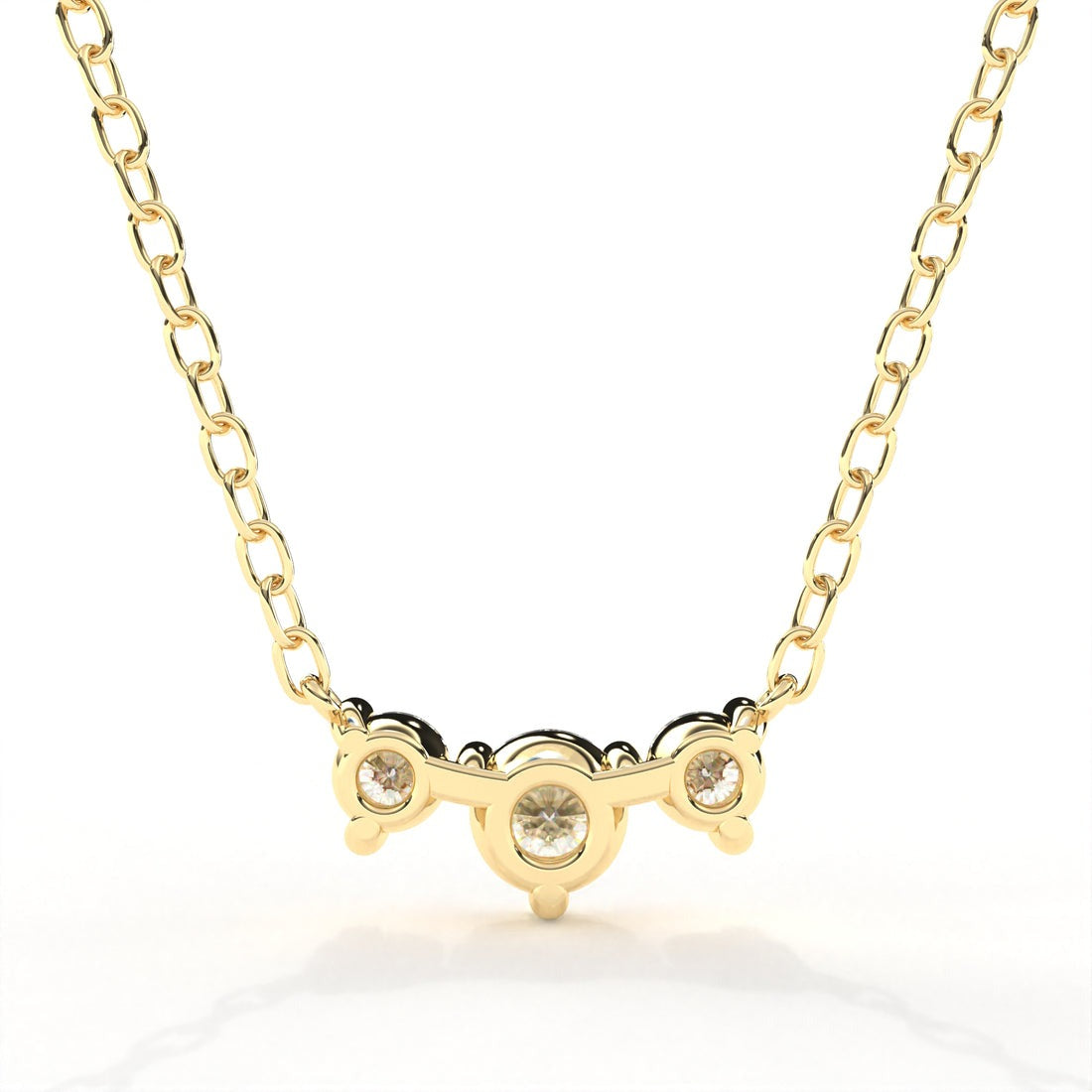 Horizontal Triple Round Cut Diamond Necklace in Gold
