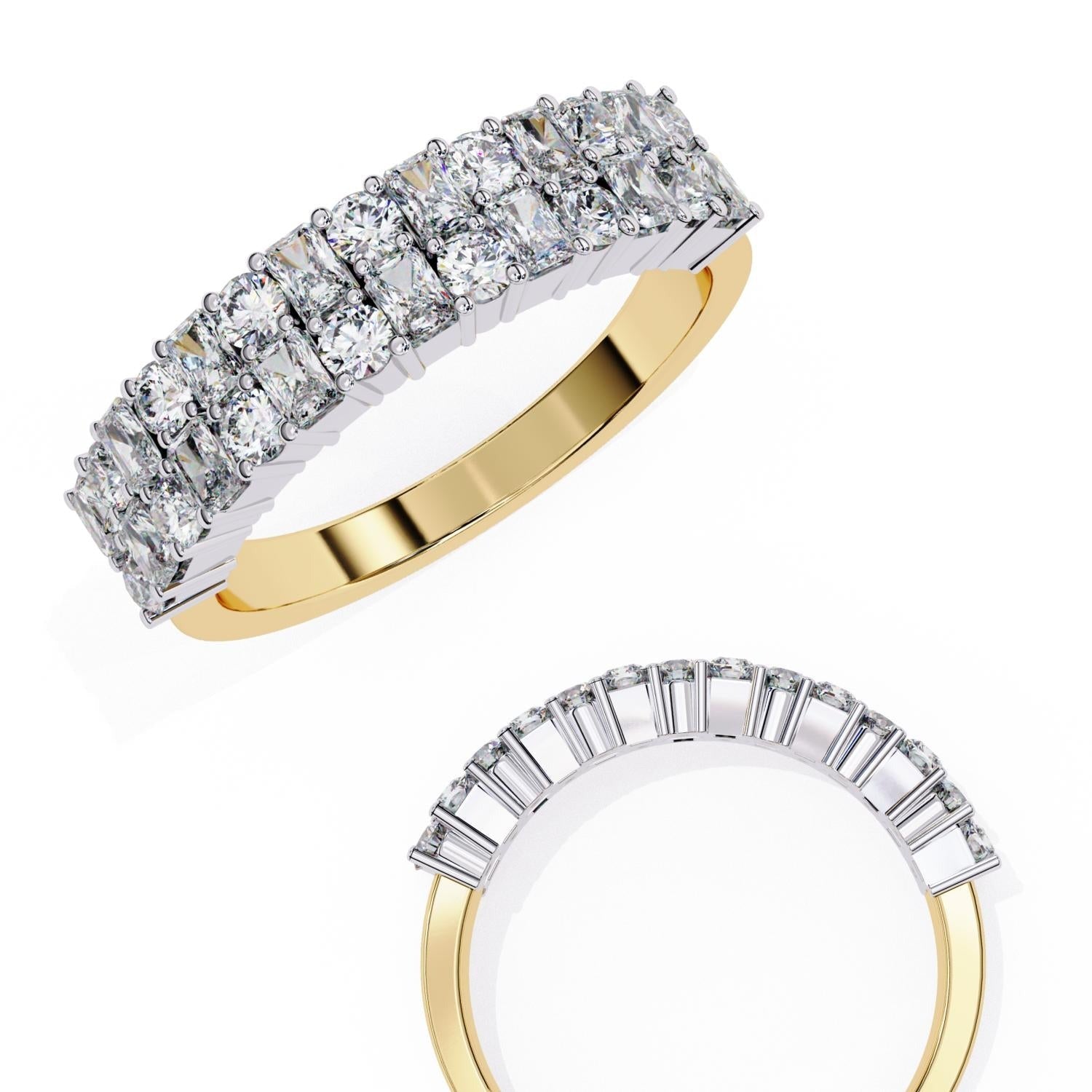 Two-Row Mixed Cut Diamond Half-Eternity Band in Gold