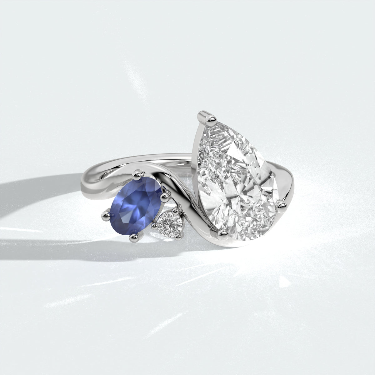 Pear Shaped with Blue Sapphire Accent Diamond Engagement Ring