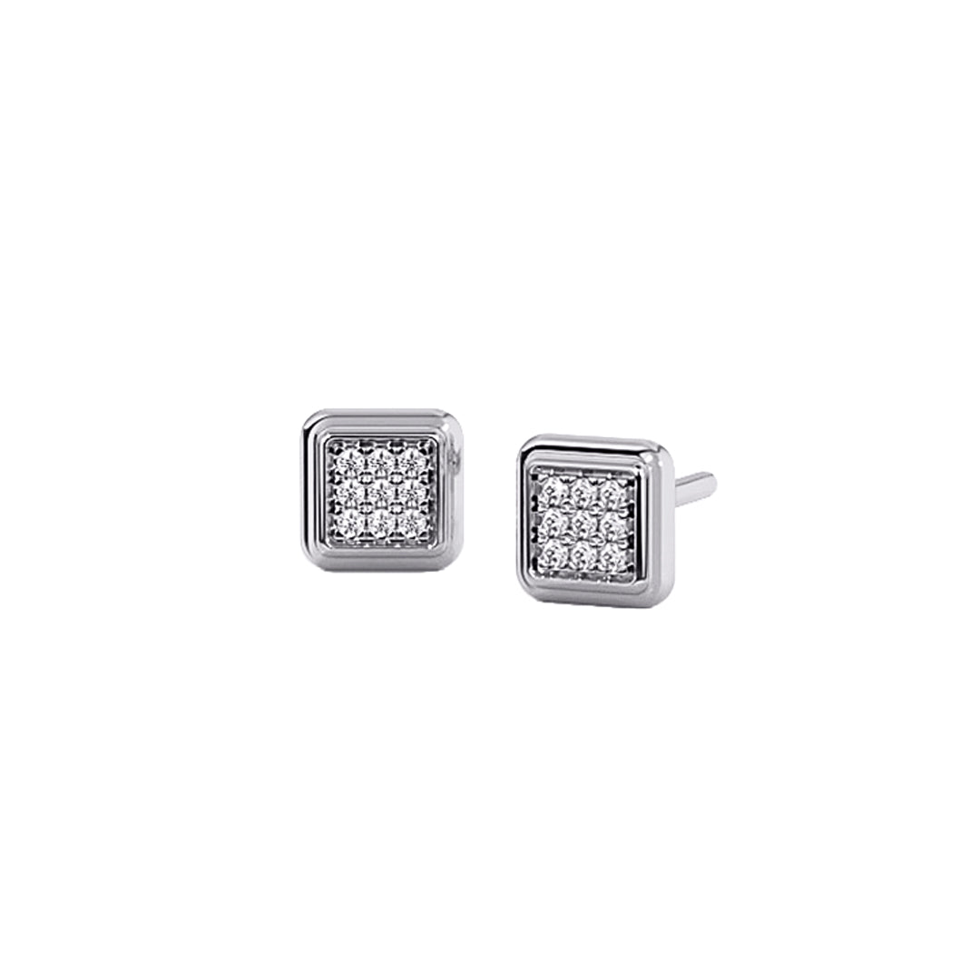 Square Diamond Cluster Stud Earrings in Gold